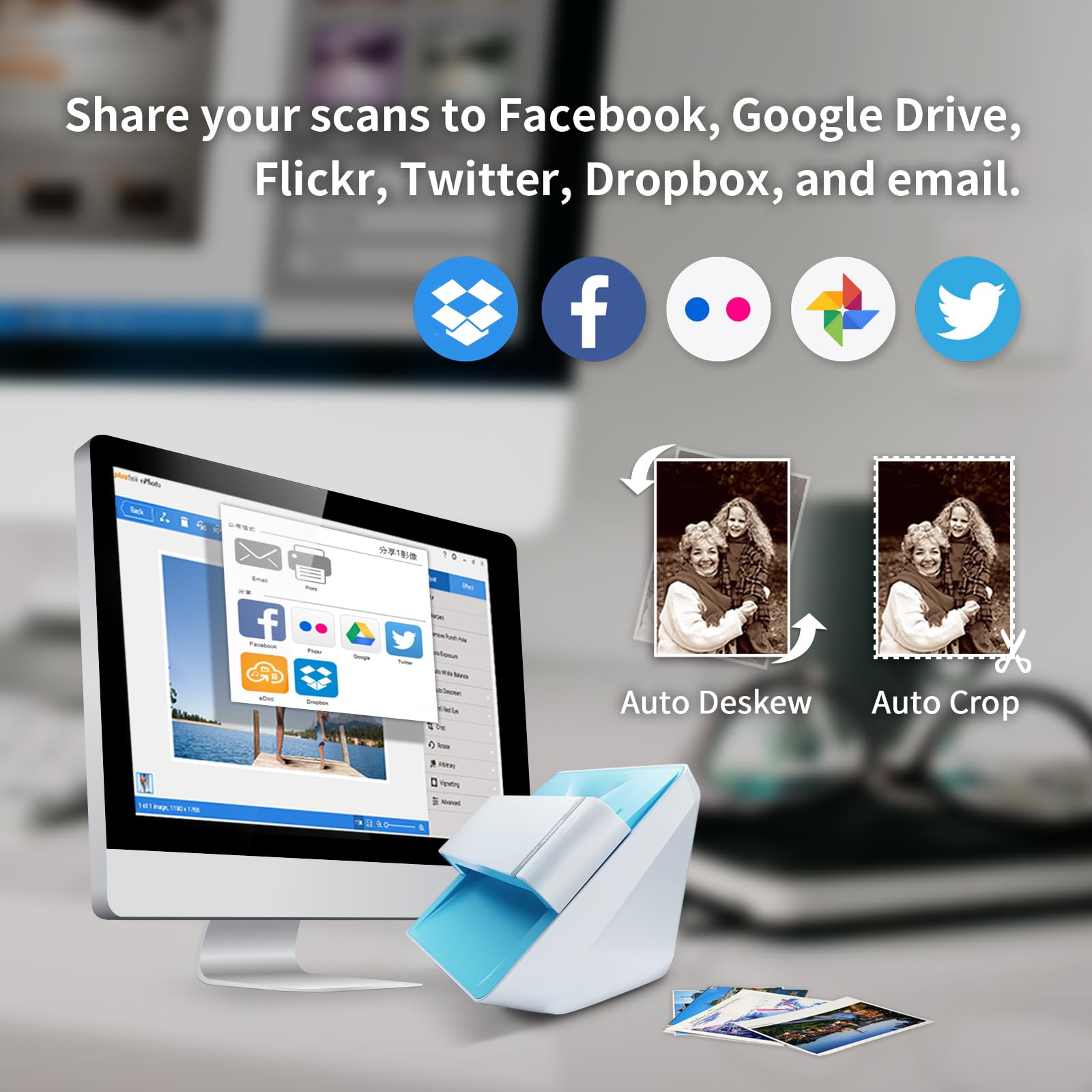 Plustek Photo Scanner ePhoto Z300, Scans 4x6 inch Photos in 2 Seconds, Auto crop and deskew with CCD Sensor, Supports Mac and PC