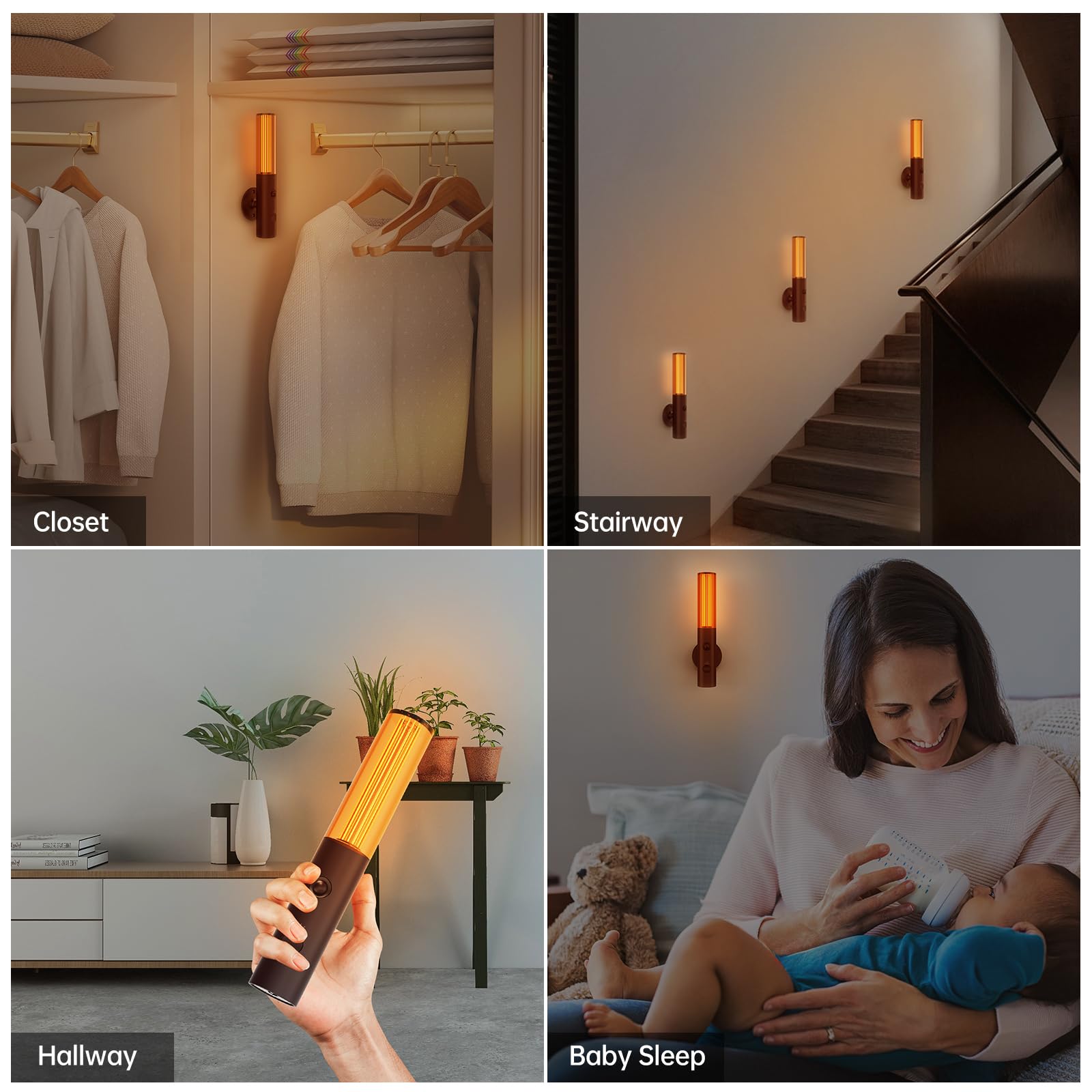 Koopala Motion Sensor LED Night Lights, Rechargeable Battery Operated Indoor Smart Motion Detector Nightlights with 3 Modes&3 Brightness, Auto Body Sensor Wall Lamps for Closet Stairway Cabinet