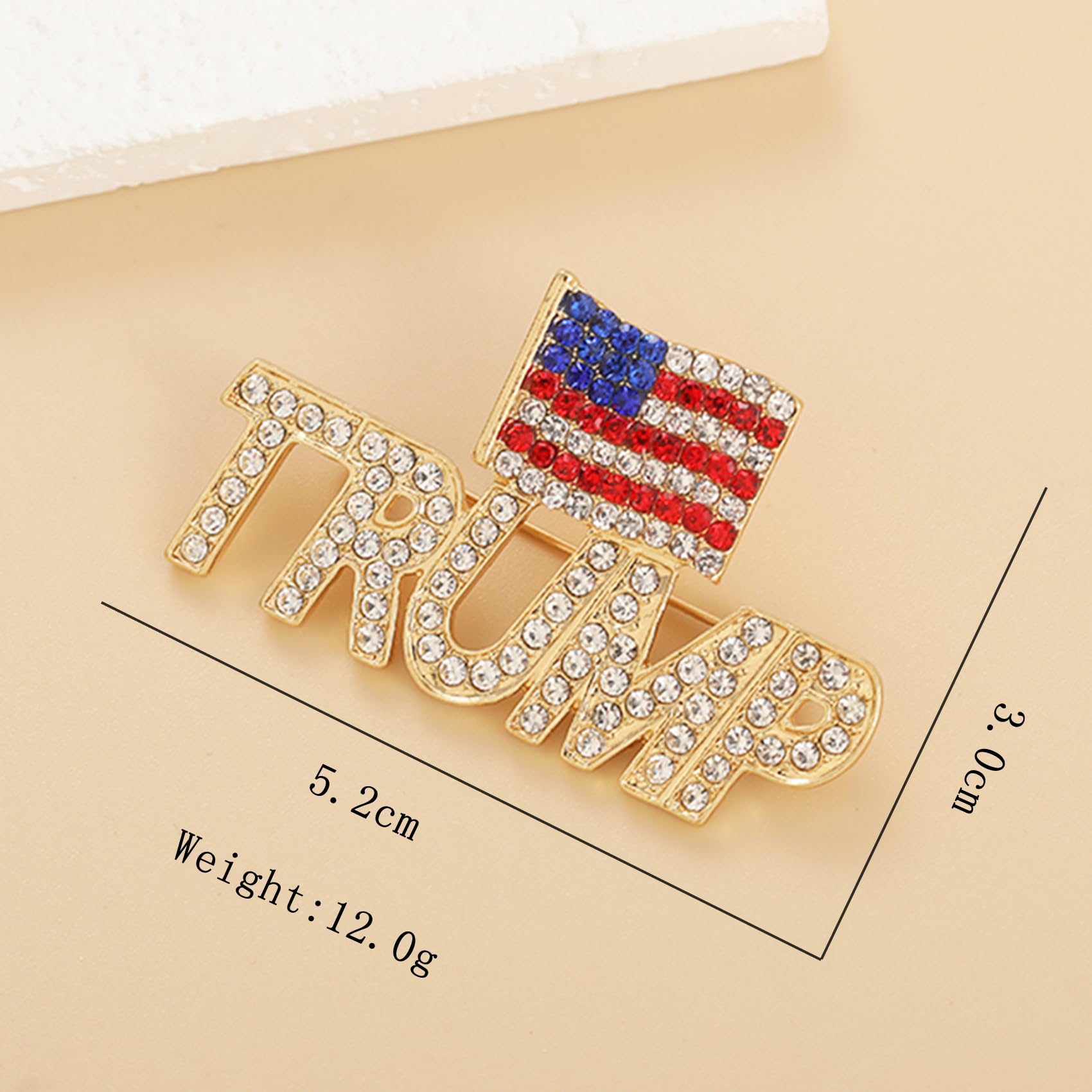 Crystal Trump Brooch with The USA Flag Word Brooch Pin Souvenir for United States of 2024 Presidential Election