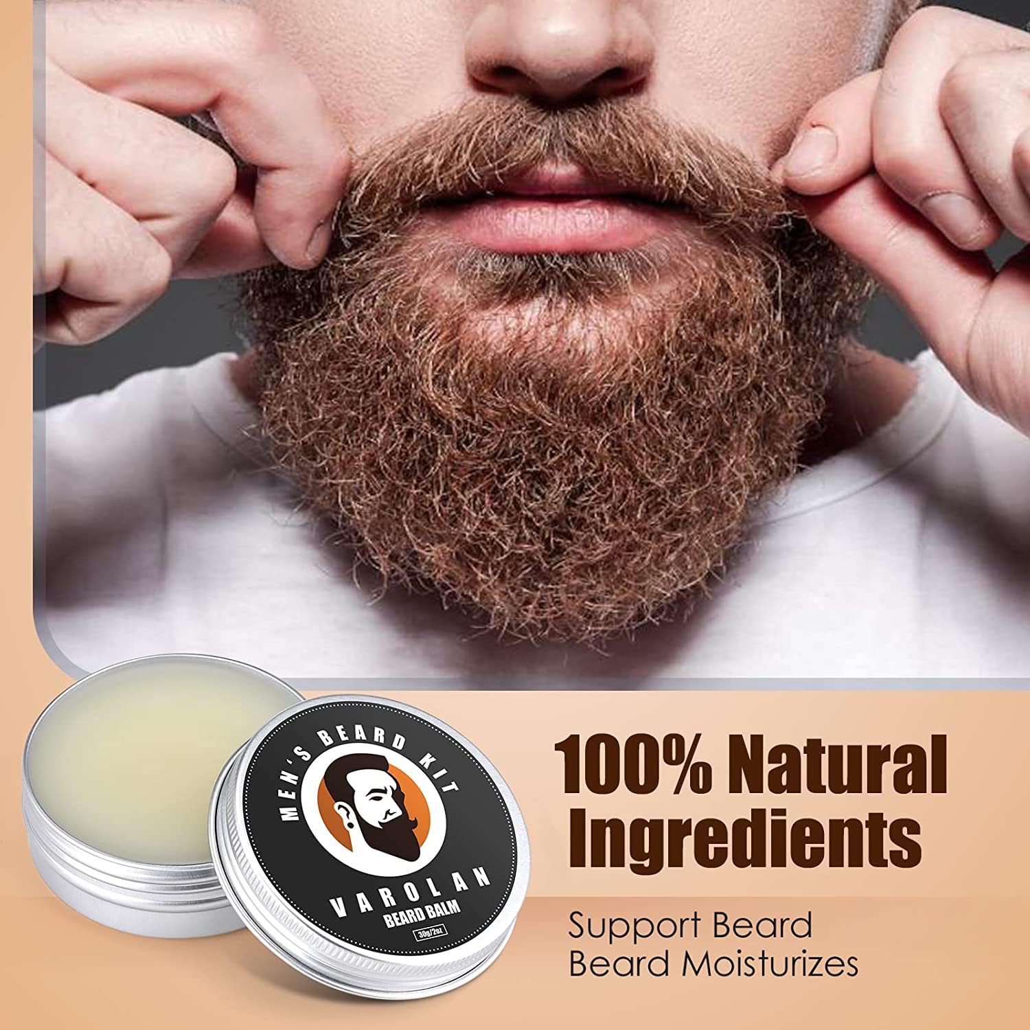 Varolan Beard Growth and Grooming Kit - Growth Oil (2Oz), Balm, Comb, E-book, Storage Bag, Mustache Mens Gift Set for Him