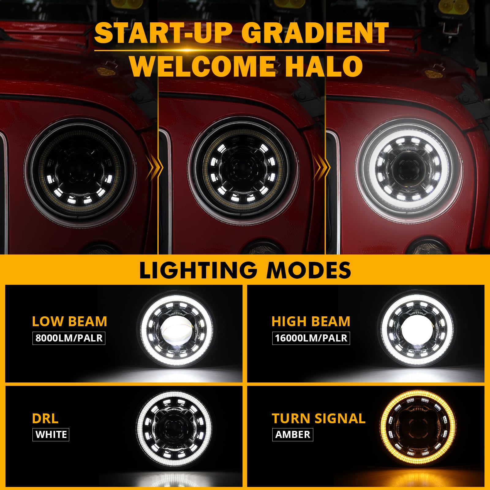 Auxbeam 7 Inch LED Headlights Black H6024 with DRL & Turn Signal & Start-up Gradient Welcome Light Replacement for 1997-2018 Jeep Wrangler JK JKU TJ LJ CJ, DOT Approved Anti-glare 7" Round Headlamps