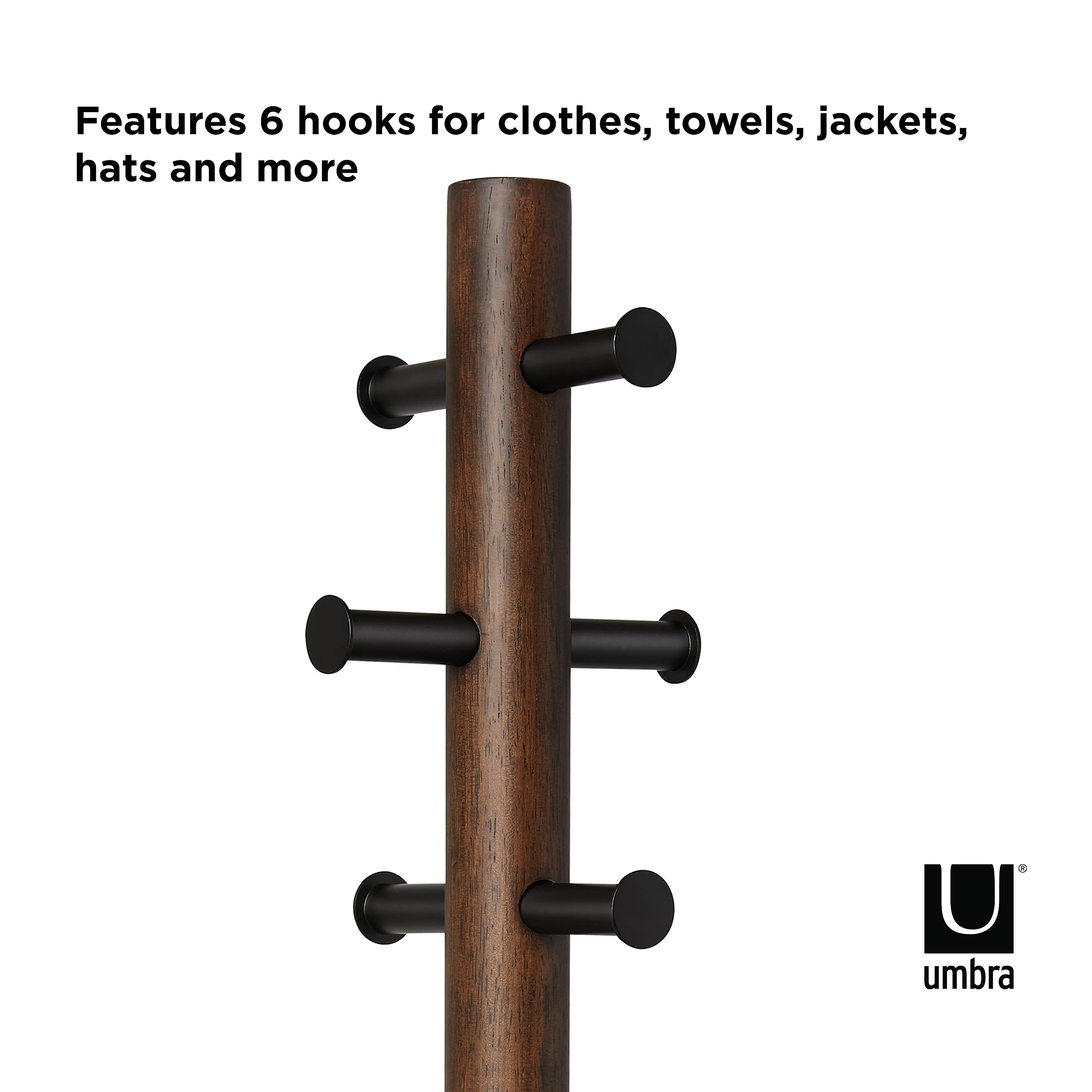 Umbra Pillar Coat Rack, Stool, Black/Walnut