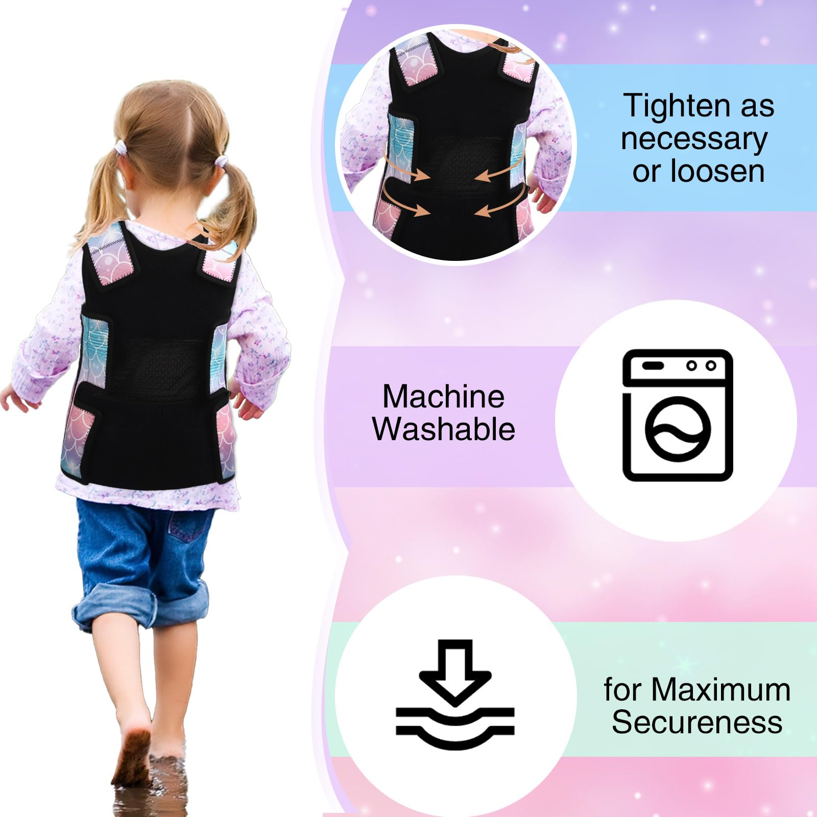 Janmercy Weighted Vest for Kids Ages 4 to 7 and Ages 8+ Boy Girl Adjustable Breathable Compression Vest for Processing Issue(Mermaid,Small,Tie-dye)