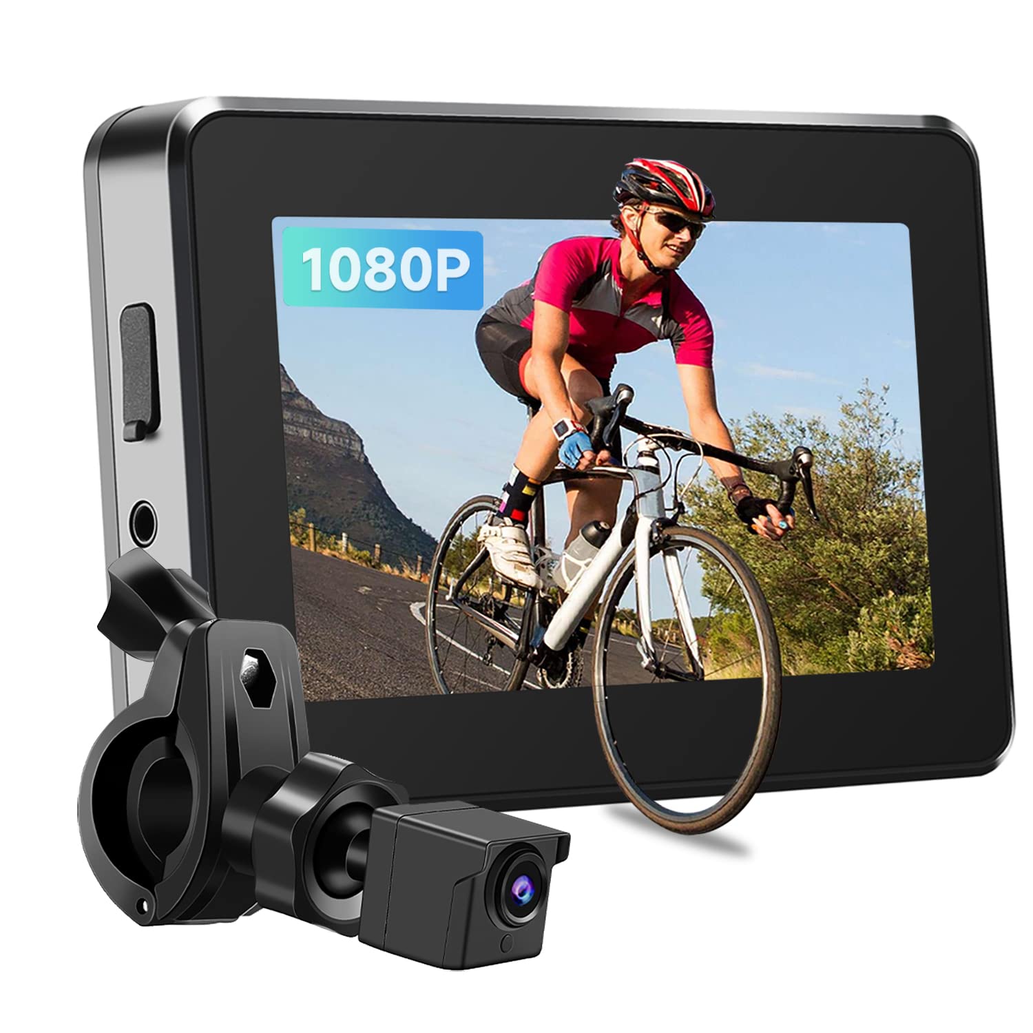 Bike Camera Rechargeable Battery 360° Rotation - Color Night Vision 3 Mins Easy Installation Wide View Handlebar 4.3'' HD 1080P Monitor Bicycle Rear View Camera for Mountain Ebike Wankskey