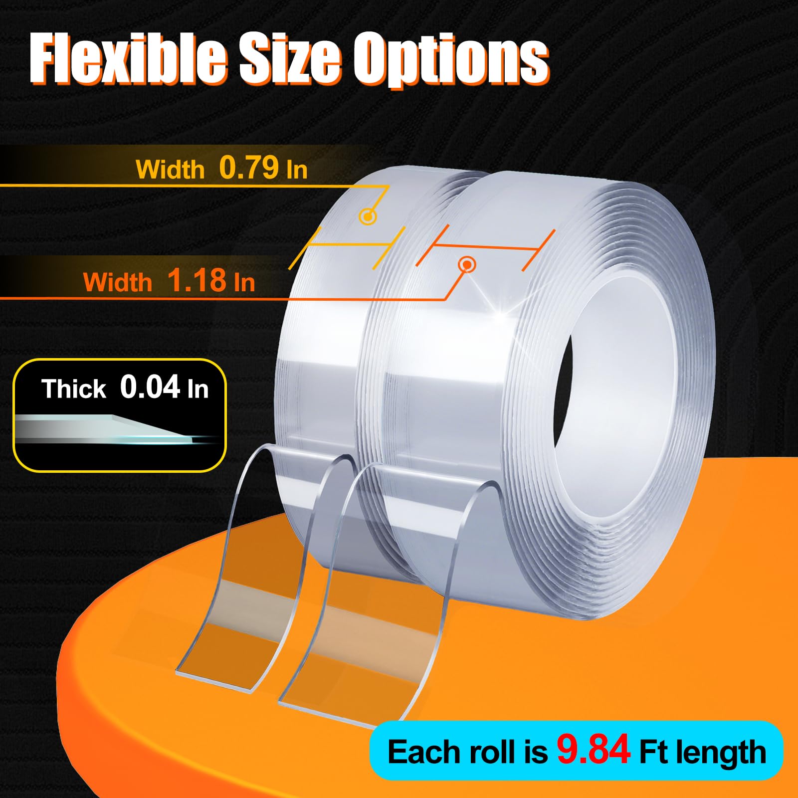 PHIXBEAR 2 Rolls Double Sided Tape Heavy Duty,19.7 Ft x 1.18" & 0.79" ,Removable Nano Tape for Poster Carpet Picture Hanging Strip Rug Wall Outdoor - Clear & Strong Adhesive Multipurpose Mounting Tape