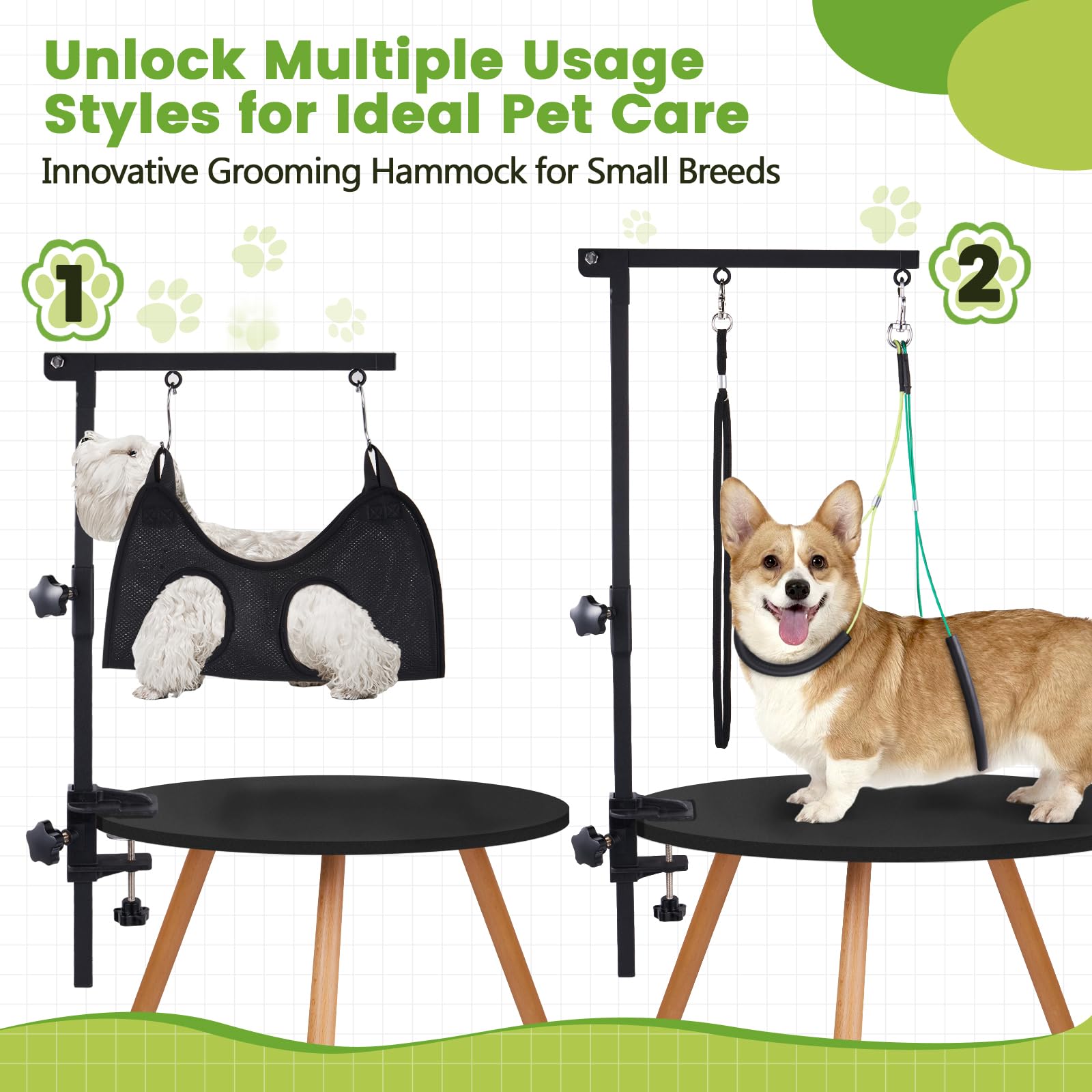 SUNMCCN Dog Grooming Table Arm with Hammock, 35" Adjustable Height Grooming Arm with Clamp and No-Sit Haunch Holders, Suitable for Small & Medium Pets