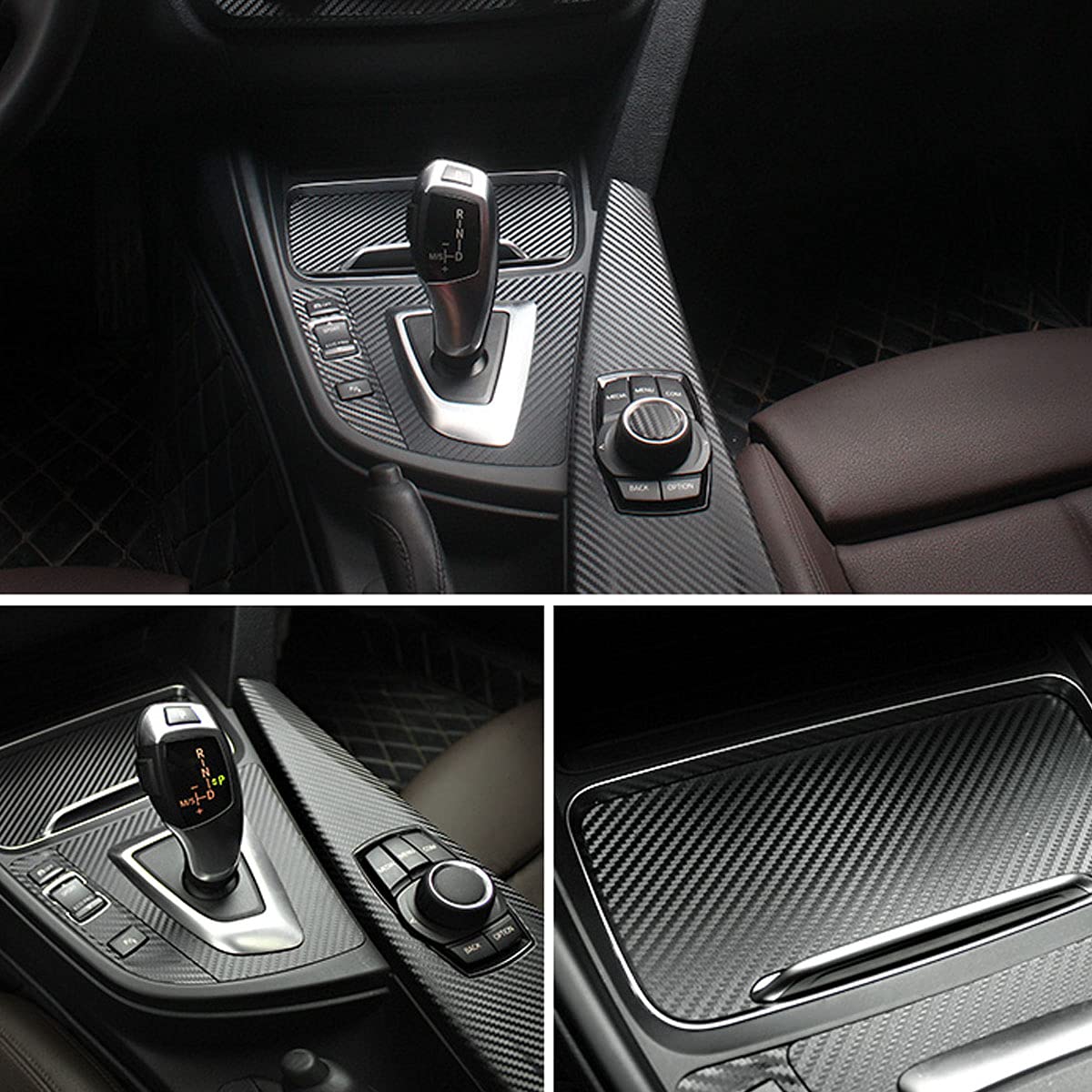 aohua Center Console Dashboard Vinyl Wrap Cover Matte Black Carbon Fiber Interior Pre-Cut Armrest Console Panel Protective Decoration Sticker Accessories for BMW 3 Series/4 series/F30 F31 F32 F34 F36