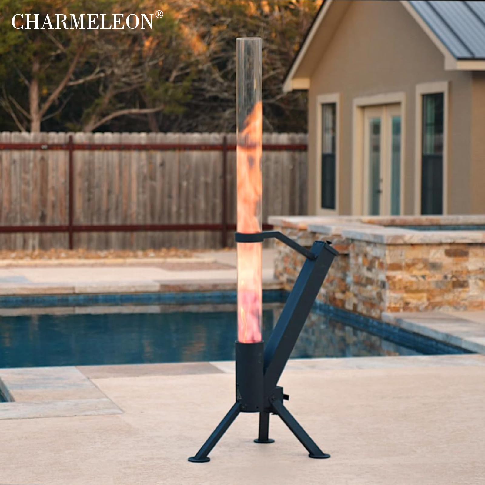 CHARMELEON Wood Pellet Fire Pits for Outside – Portable Wood Pellet Heater – Painted Stainless Steel Outdoor Fire Pit for Backyard – Patio Rocket Stove – Matte Black