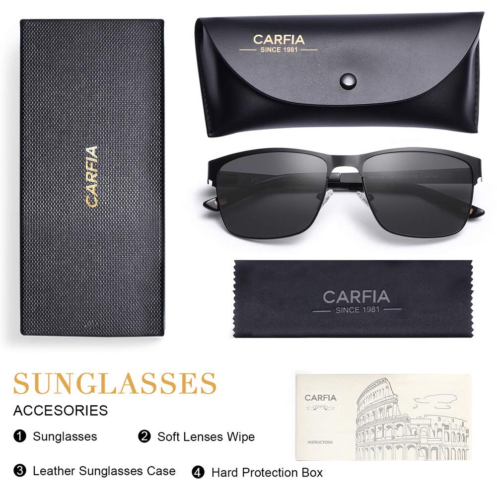 CARFIA Metal Mens Sunglasses Polarized UV400 Protection for Driving Fishing Hiking Golf Everyday Use CA5225