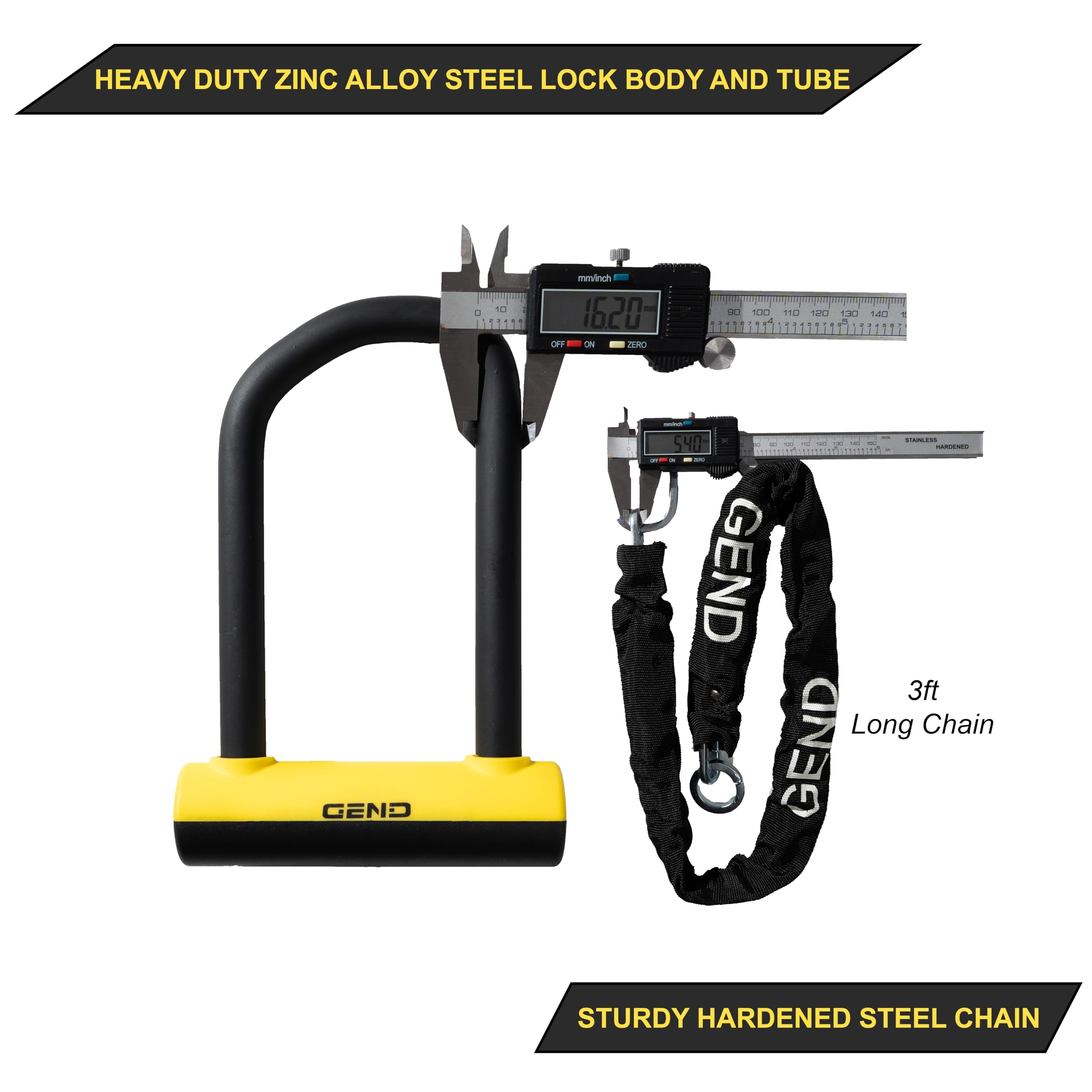 GEND Bike Lock, Heavy Duty Anti Theft High Security Level Bike U Lock with 3ft Chain - 16.20mm Bold Shackle Bike U Lock with Lighted Keys & Mounting Bracket for Road, Mountain, Ebike & Motorcycle