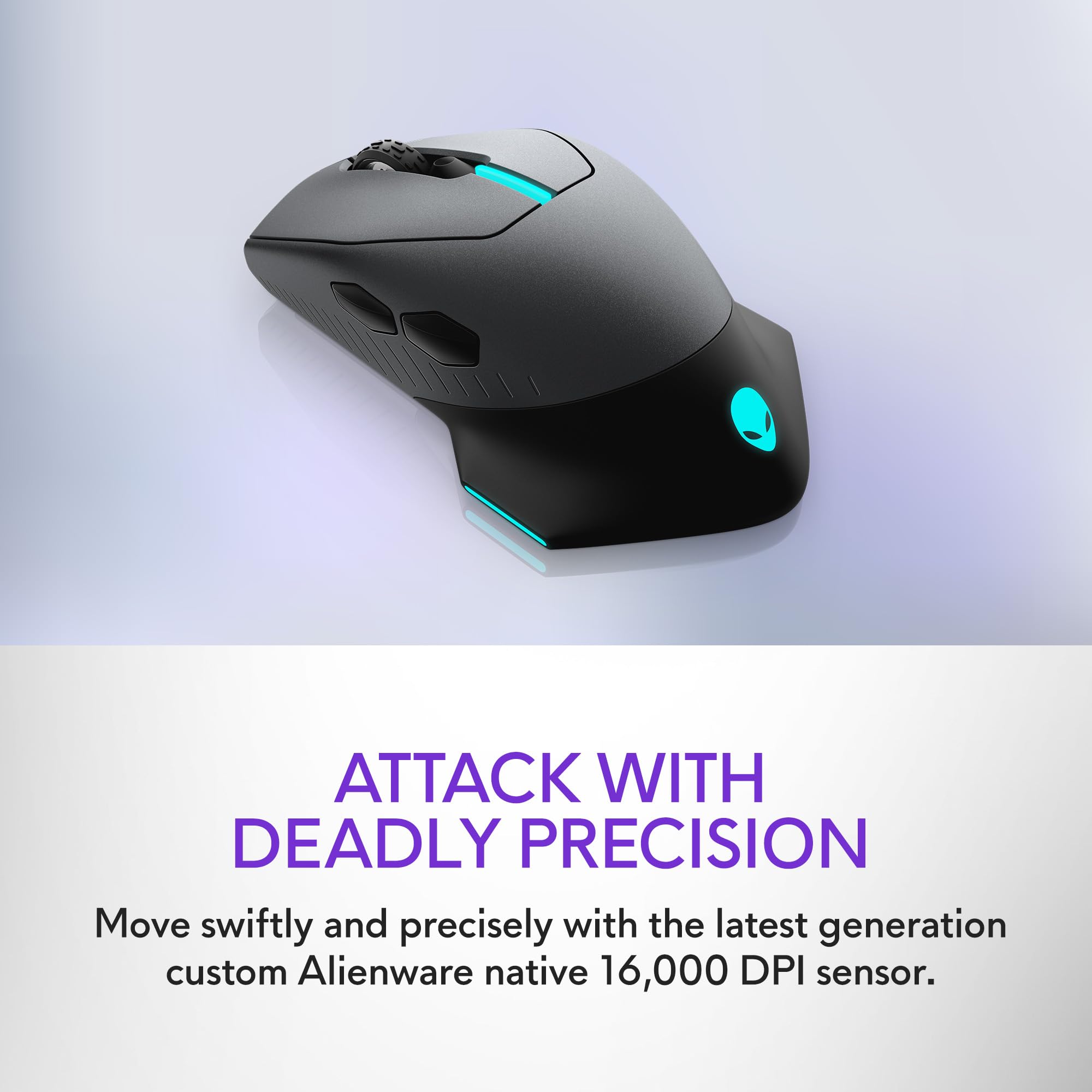 Alienware Wired/Wireless Gaming Mouse AW610M: 16000 DPI Optical Sensor - 350 Hour Rechargeable Battery, 7 Buttons, 3-ZONE 16.8m AlienFX RGB Lighting, Edge-Free Design, Ergonomic, Dark Side of the Moon