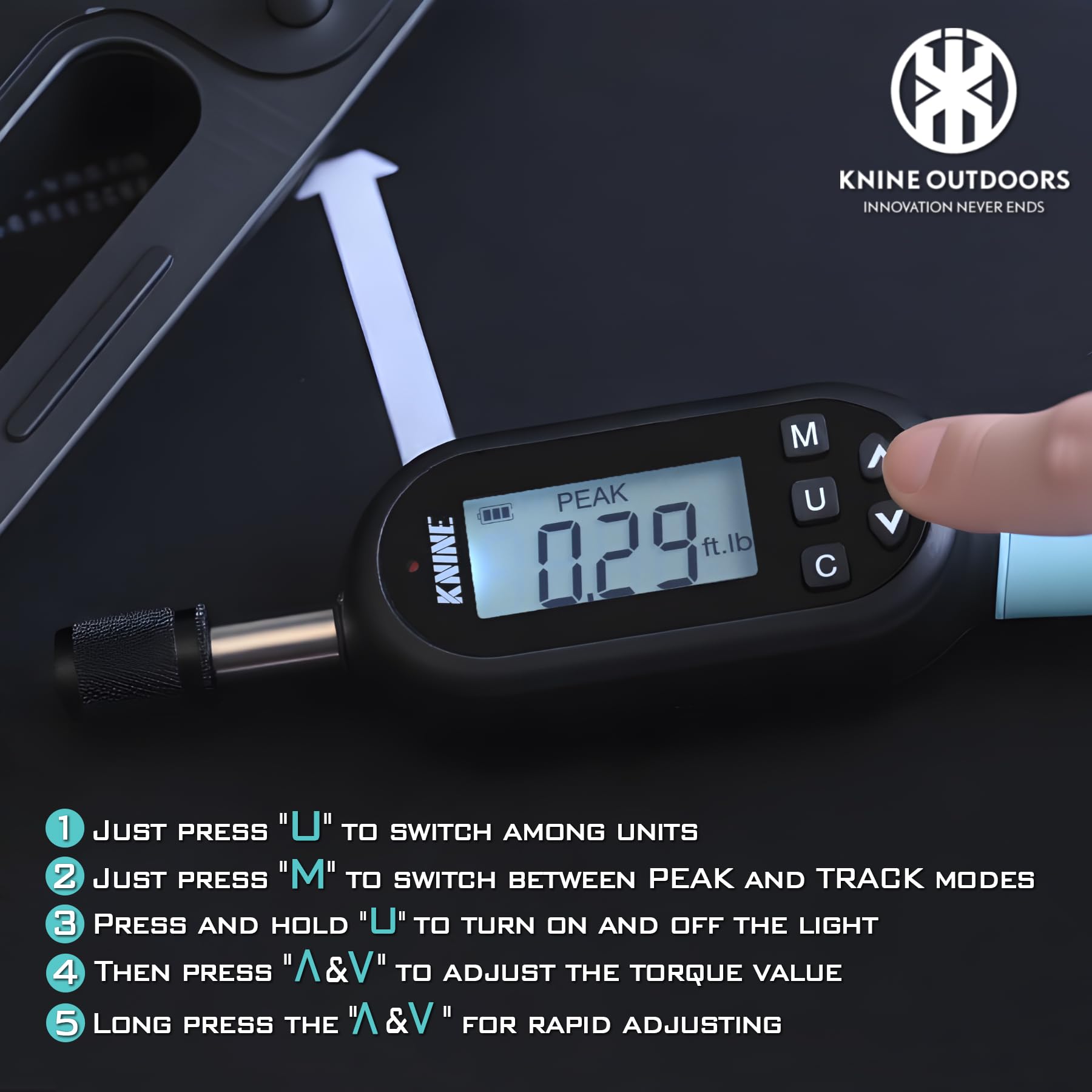 KNINE OUTDOORS 1/4 inch Digital Torque Screwdriver Wrench Driver Set, Inch Pounds lbs for Maintenance, 10-100 in-lb (1.2–12 Nm), Hex Bits, For Tools, Bike Repairing and Mounting