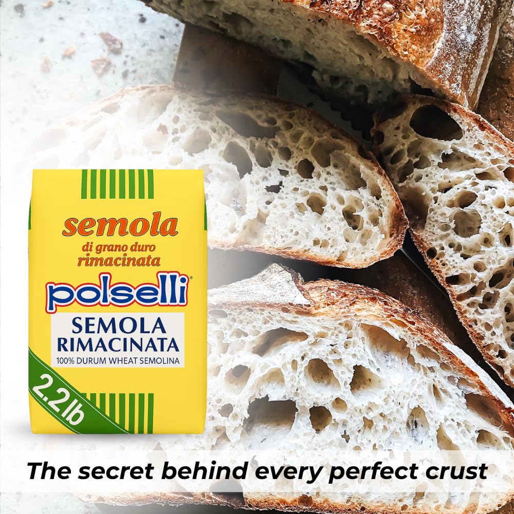 POLSELLI Italian Semola Flour, 11 lbs (5 kg), Fine Ground Semolina Rimachinata for Fresh Pasta, Bread, Grano Duro, Product of Italy, Durum Wheat, Unbleached, Natural, No additives, Index W240 (+0-5%)