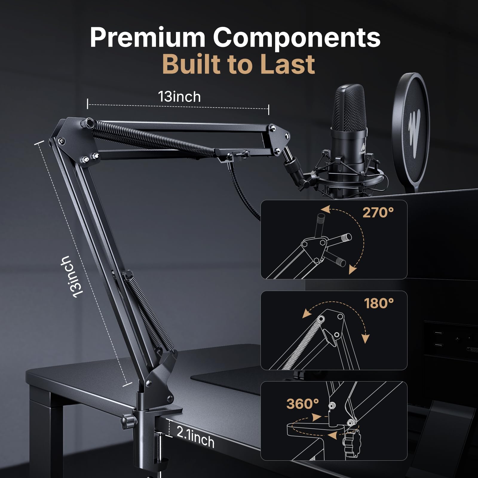 USB Microphone, MAONO 192KHZ/24Bit Plug & Play PC Computer Podcast Condenser Cardioid Metal Mic Kit with Professional Sound Chipset for Recording, Gaming, Singing, YouTube (AU-A04)