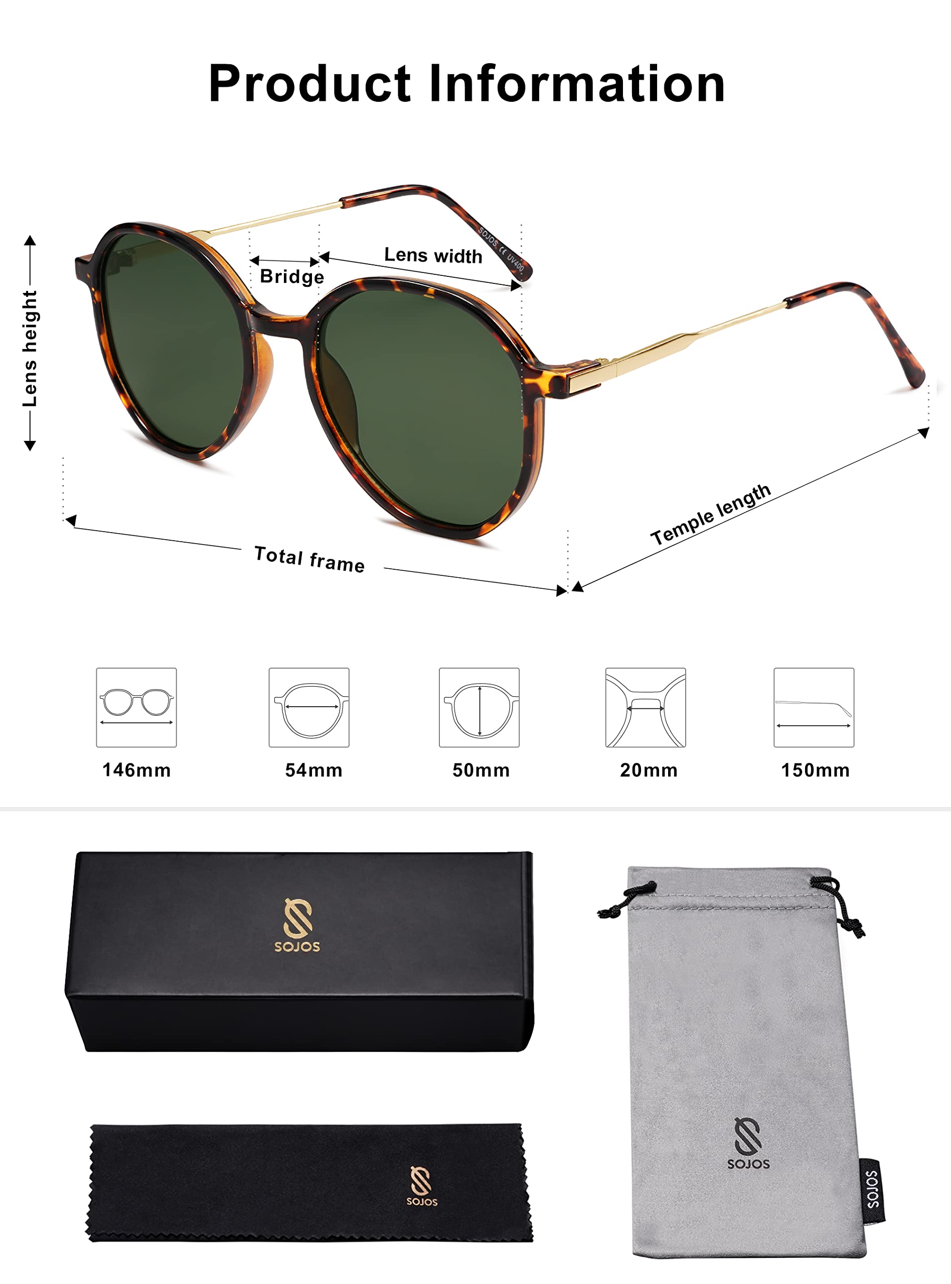 SOJOS Trendy Designer Hexagon Round Sunglasses for Women Fashion Big Shades Geometric Women Sunglasses SJ2181, Tortoise Frame/Dark Green Lens