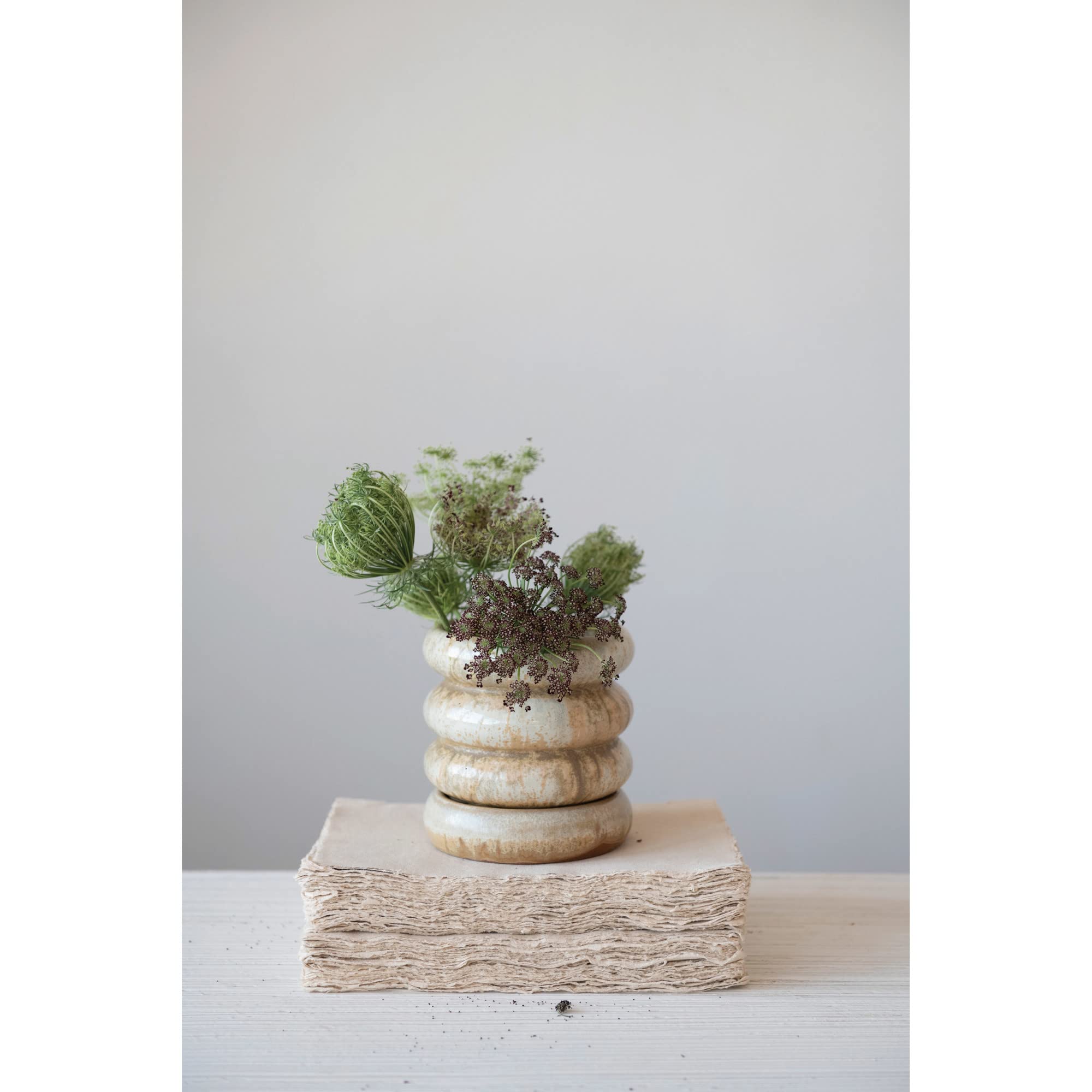 Creative Co-Op Stoneware Saucer Planter Pot, 5" L x 5" W x 5" H, Greige