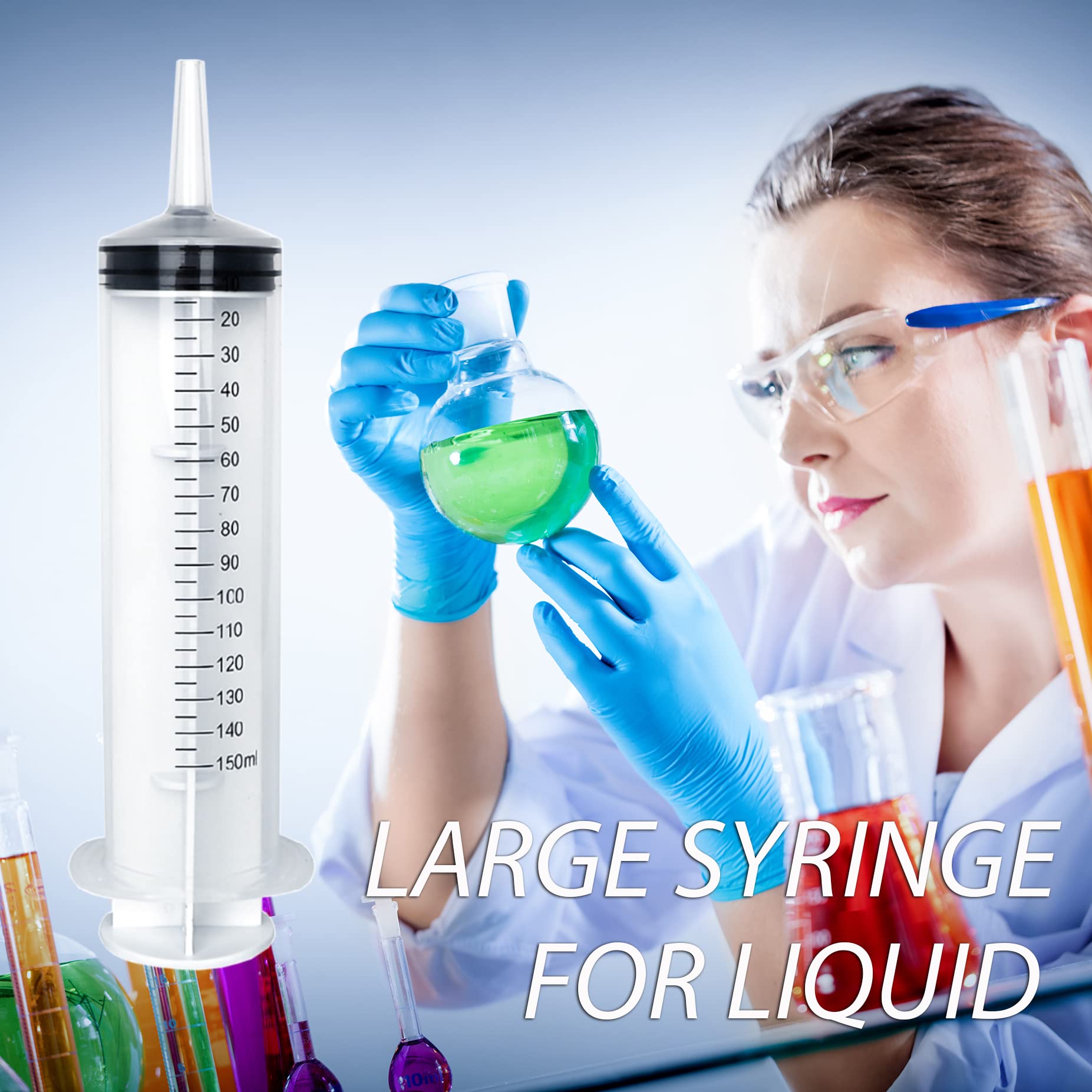 4 Pack 150ml/cc Large Syringe with Cap, Individually Sterile Sealed Plastic Liquid Syringes with Measurement for Scientific Labs, Measuring Liquids, Feed Pets, Oil or Glue Applicator