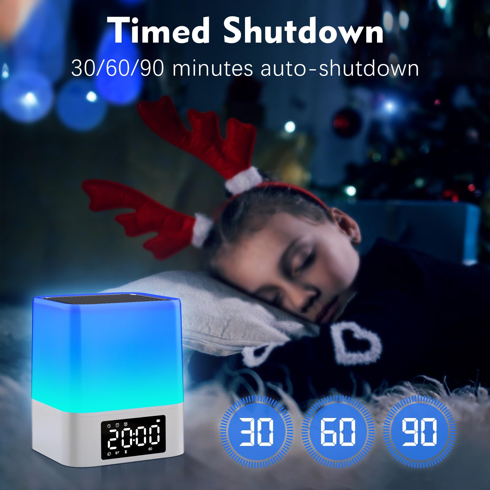 Newest Night Light Bluetooth Speaker, Gifts for 10 11 12 13 14 15 Years Old Boys Teenager Girls, All-in-1 Dual Alarm Clock, Touch Sensor Bedside Lamp, 48 RGB Color Chang, MP3 Player, Wireless Speaker