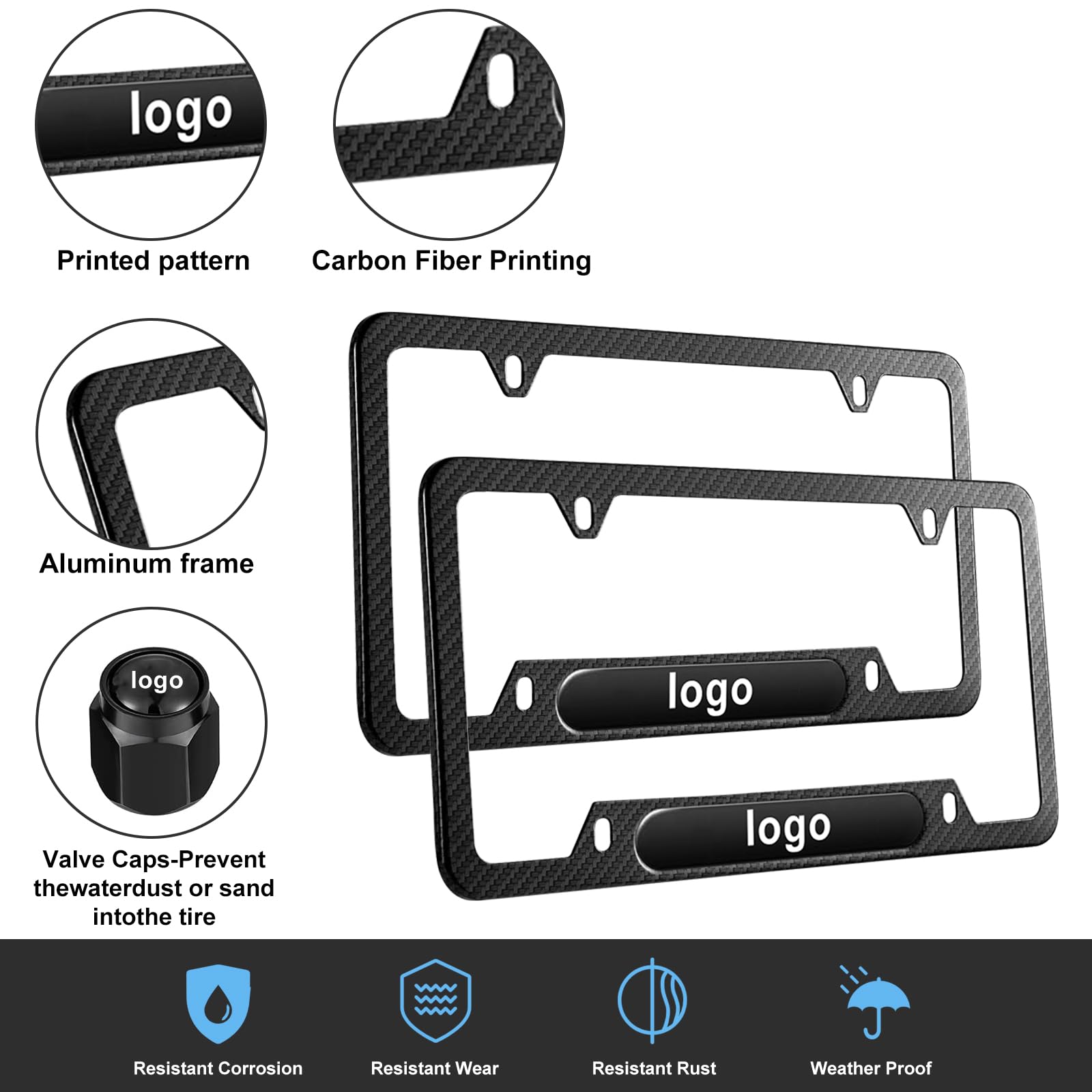 YMJOGGUX Black License Plate Frames Compatible with BMW-M, 2 PCS License Plate Holder, 4 Holes Aluminum Alloy Weather Proof License Plate Frame with Fasteners, Screws, Valve Caps and Tool
