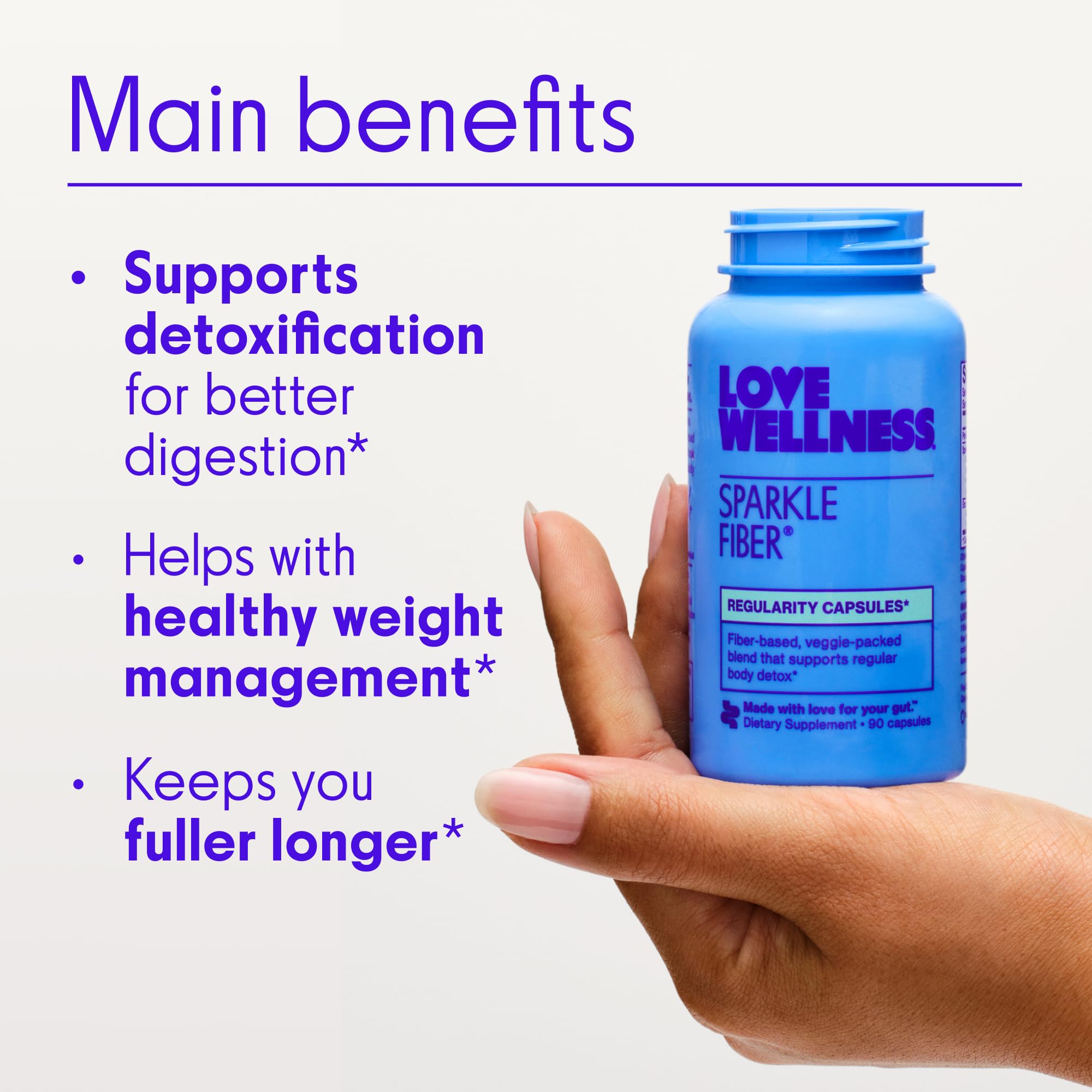 Love Wellness Sparkle Fiber | Fiber Supplement with Digestive Enzymes | Greens Superfood Powder & Psyllium Husk Powder | Promotes Gut Health for Women | Regularity & Bloating Relief | 90 Count