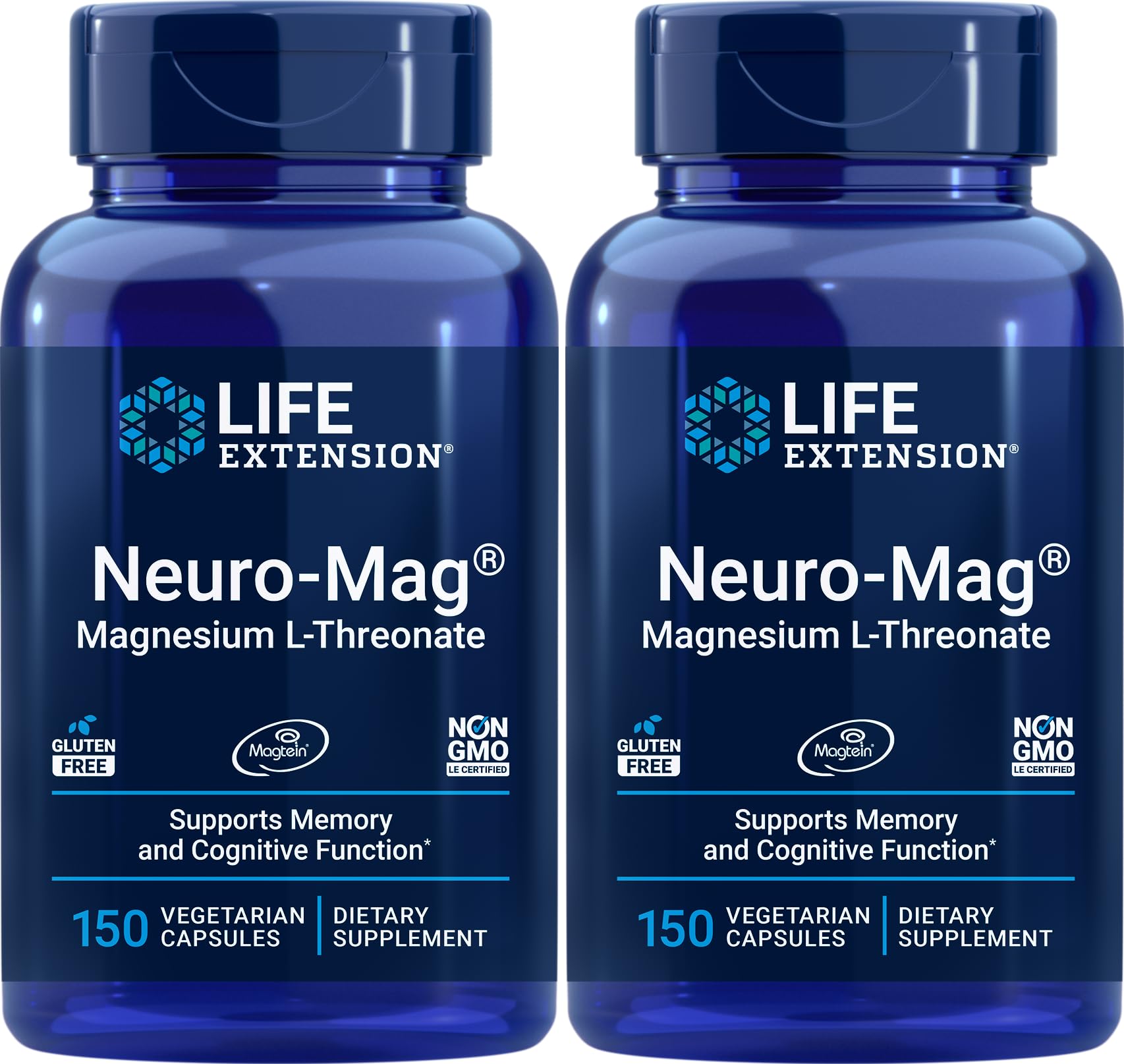 Life Extension Neuro-Mag 150 Veg Caps (Pack of 2), Magnesium L-Threonate, Magtein Supplement