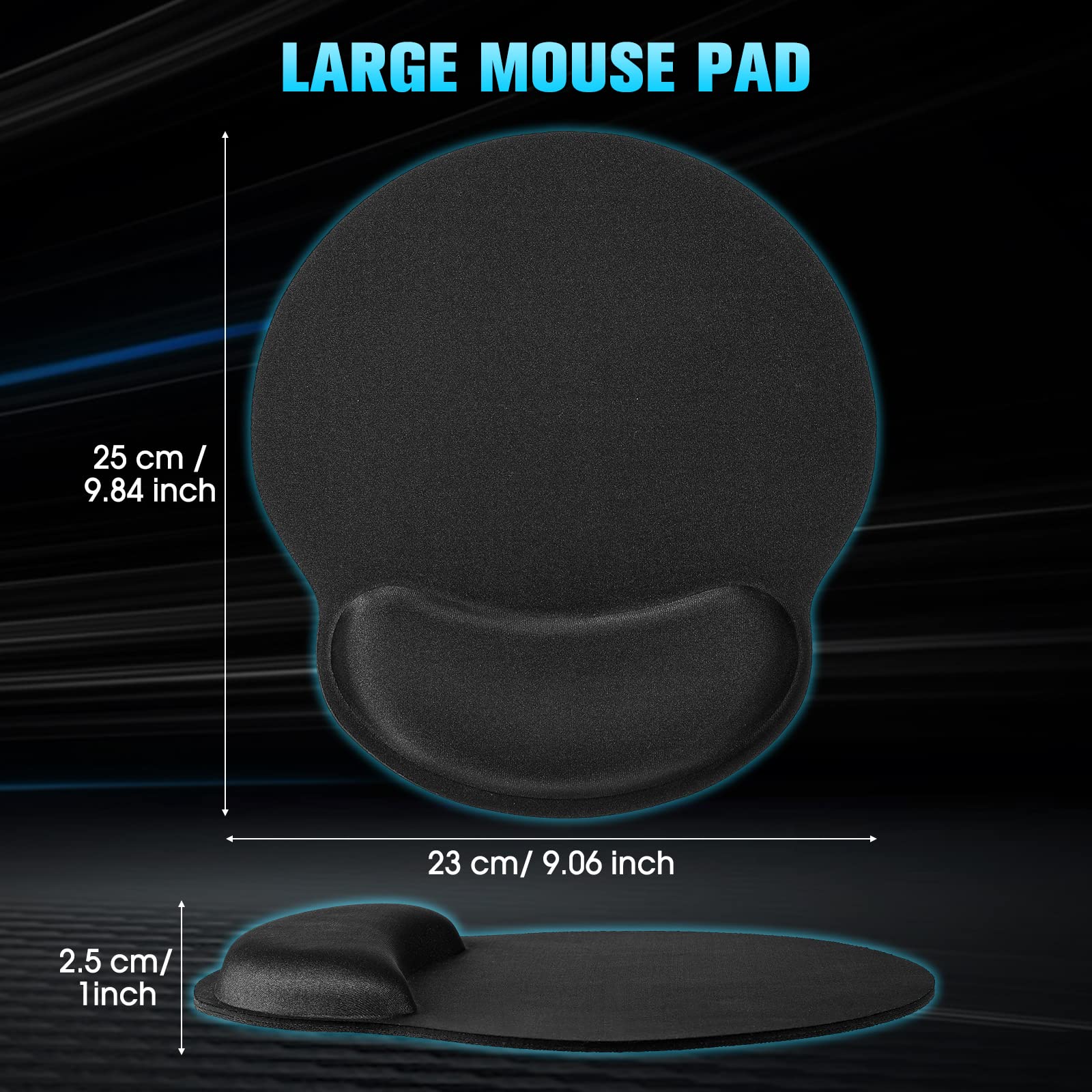 Yunsailing 8 Pack Ergonomic Mouse Pad with Wrist Rest Support Gel Memory Foam Mousepad Comfortable Computer Pad for Pain Relief(Black)