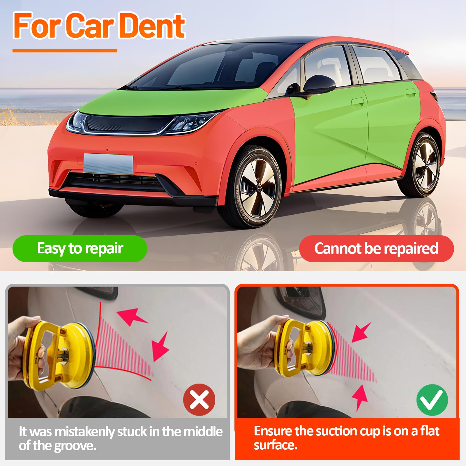 PHIXBEAR Powerful Metal Car Dent Suction Puller 2pcs, Aluminum dent Remover Tool for car,Paintless Dent Repair Durable Strong Suction Pad for Car Garage Door, Bumper, Glass Fridge