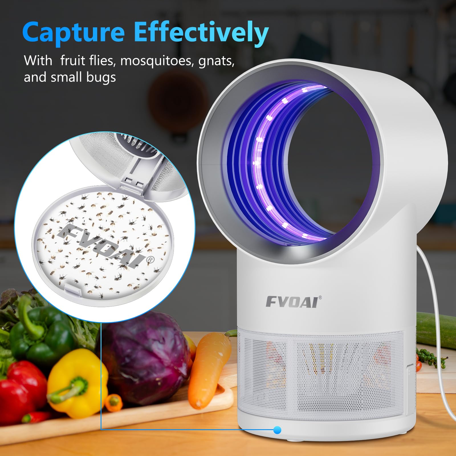 Fruit Fly Trap for Indoors, Fly Traps Indoor for Home Bug Zapper Indoor Insect Trap with Suction, Time Setting, Bug Light & 10 Pcs Sticky Glue Boards (White)