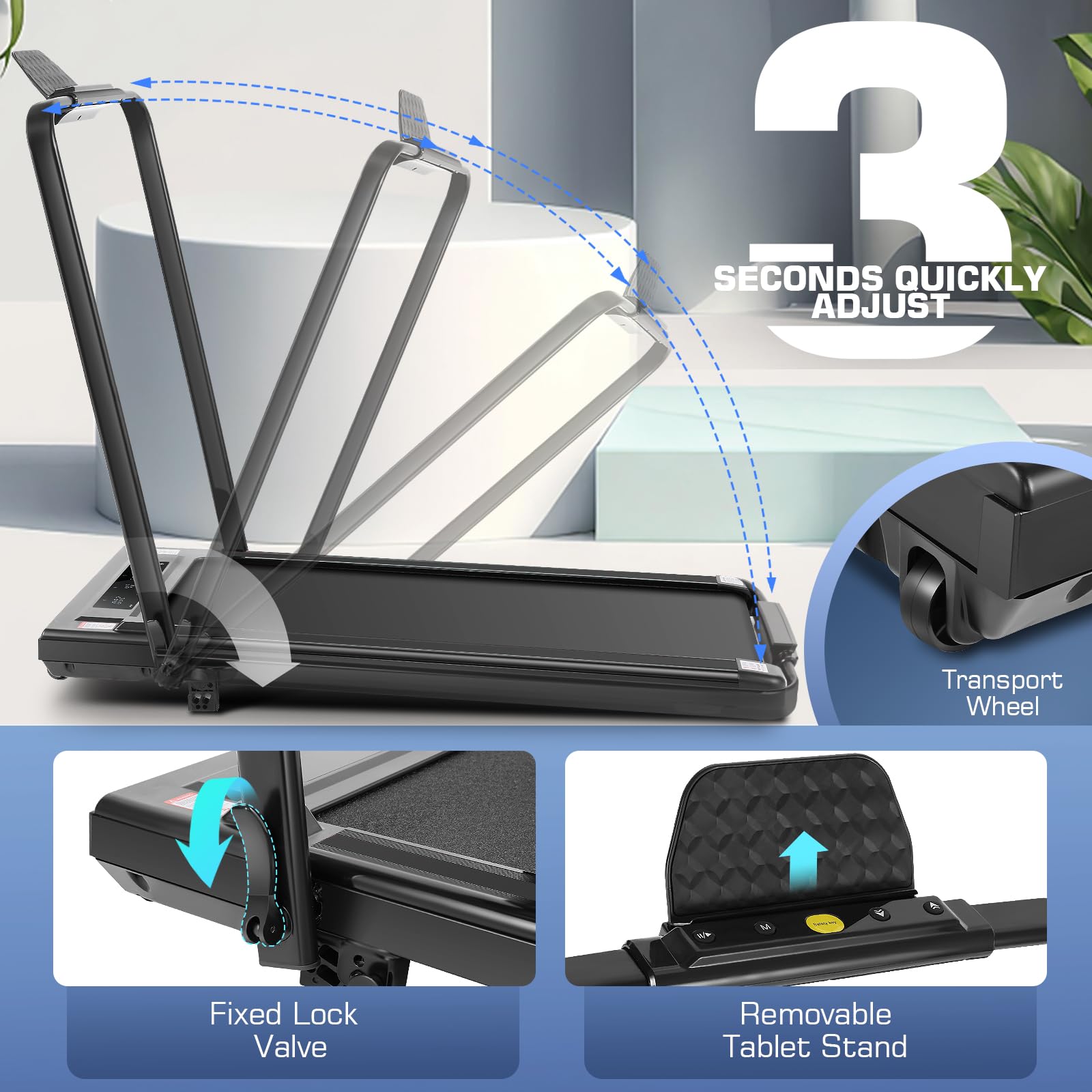 ANCHEER Folding Treadmill with Incline, 2.5HP Under Desk Treadmill for Home, 300lbs Low Noise Walking Pad with Remote Control and Handle Bar, Forest Green