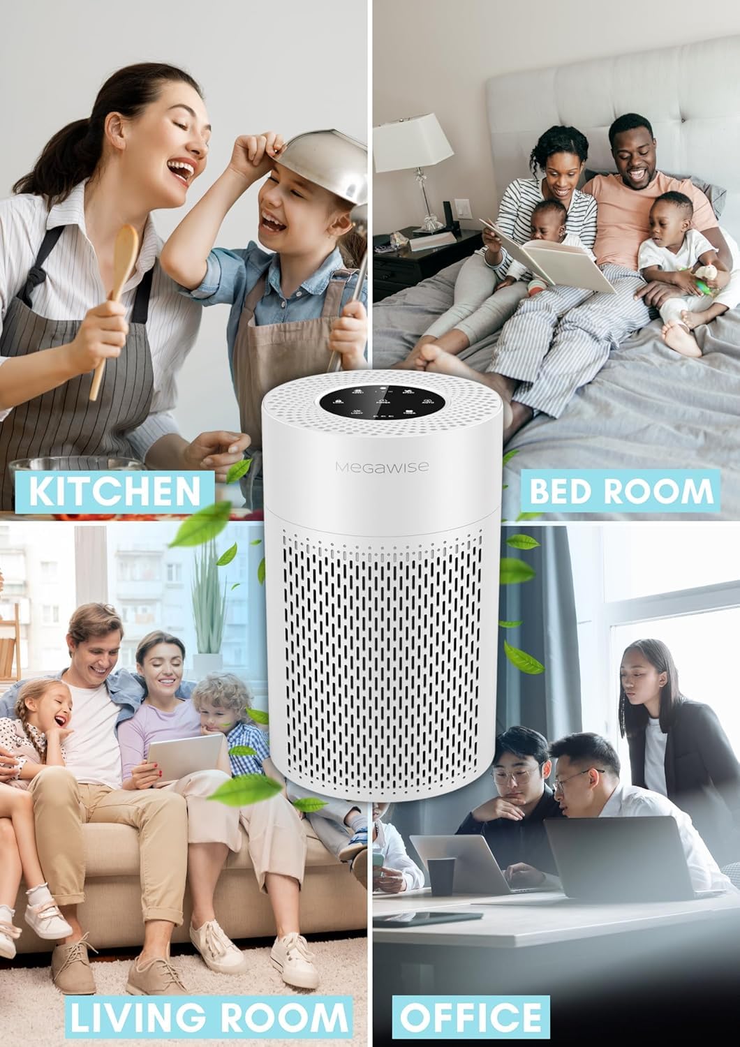 MEGAWISE 2022 Updated Version Smart Air Purifier for Home Large Room up to 1076ft², H13 True HEPA Filter with Smart Air Quality Sensor, Sleep Mode, Quiet for Pollen, Pets Hair, Odors,Smoke,Dust, White