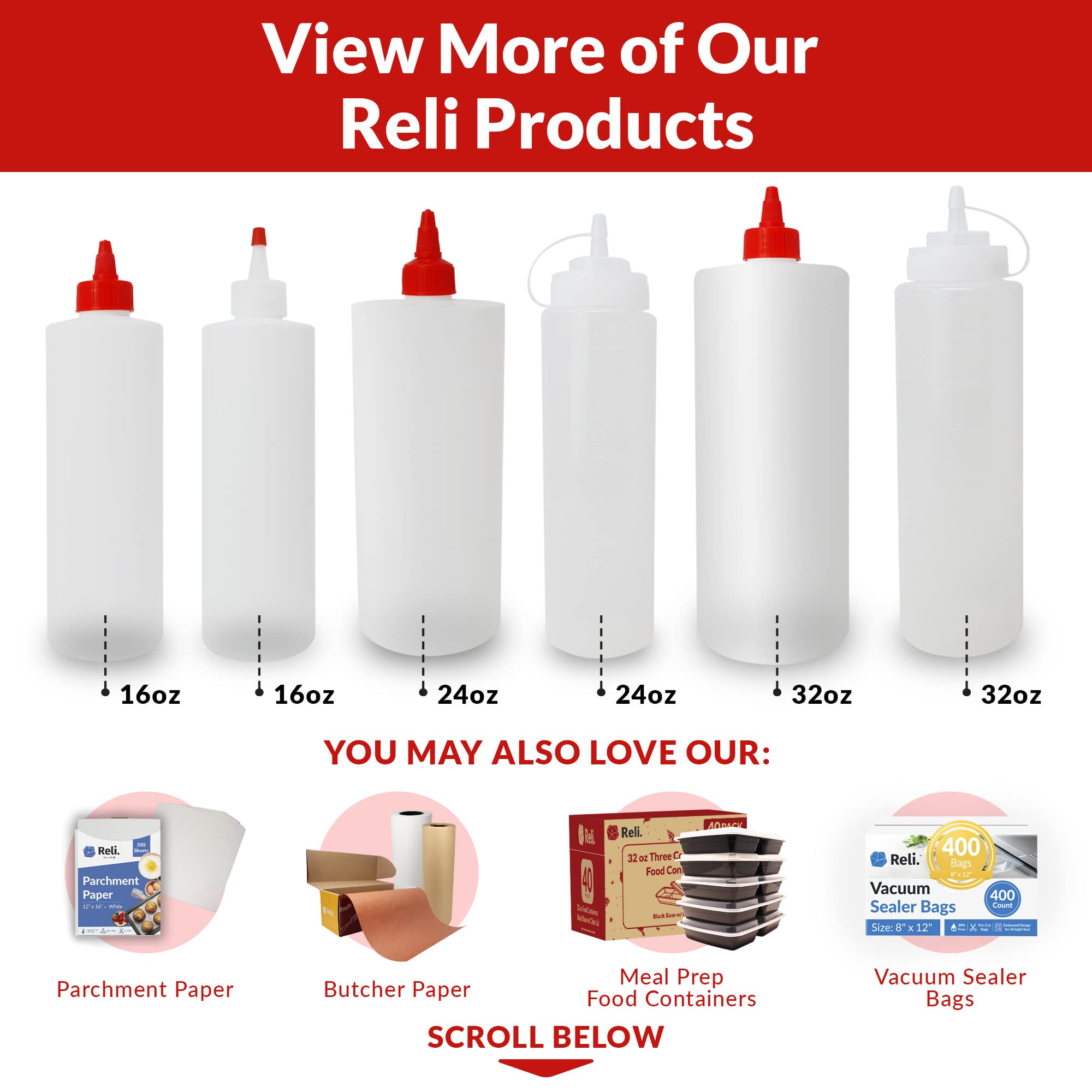 Reli. Plastic Squeeze Bottles, 16 oz. | 10 Pack | Condiment Squeeze Bottles for Sauces | Clear w/Red Tip Cap | 16 Ounce Hot Sauce, Ketchup | Condiments, Olive Oil, Glue