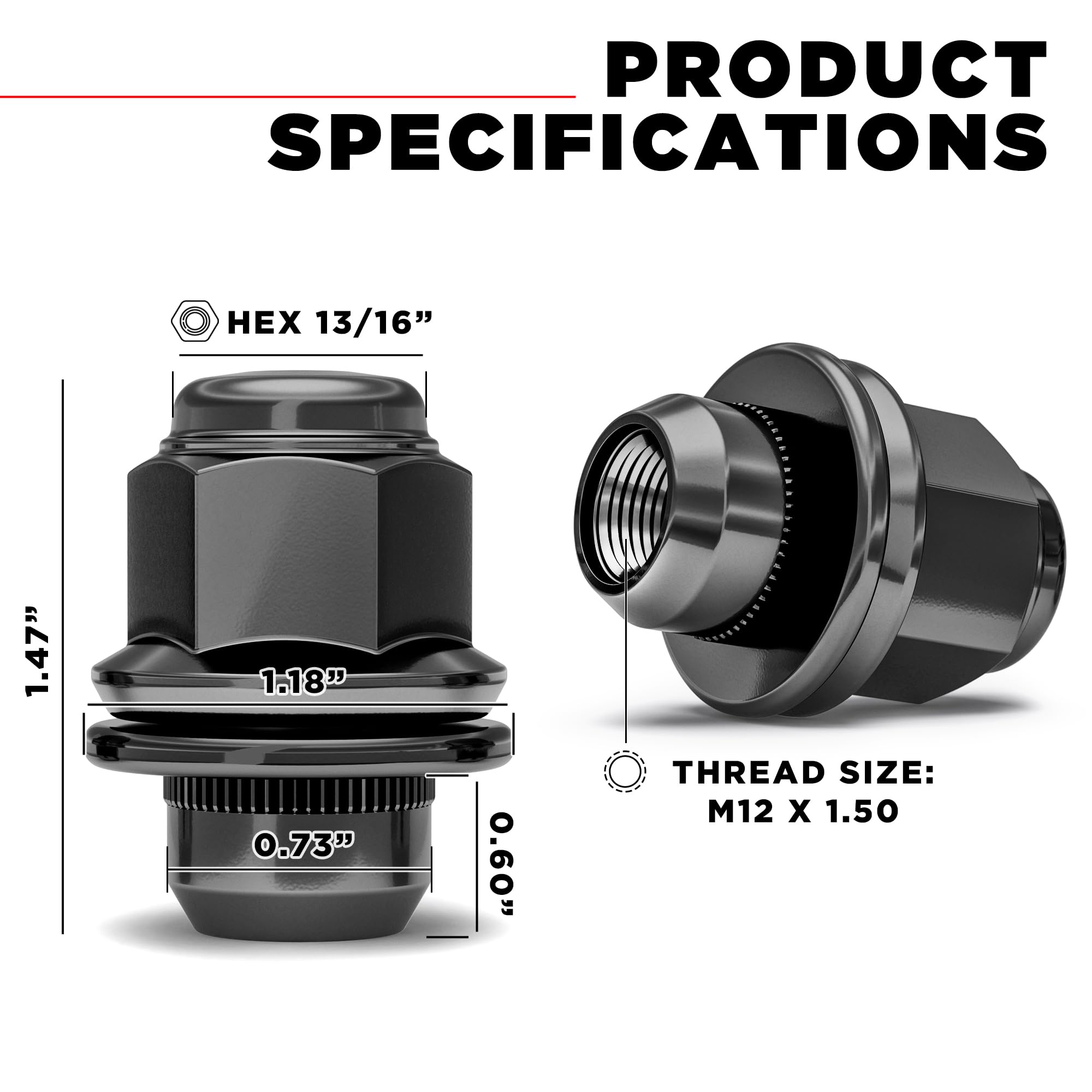 White Knight M12x1.50 Black Chrome Factory Style Lug Nuts for Select Toyota Lexus Kia Genesis - Med Mag W/Washer - Carbon Steel for Durable Construction & EZ Installation - 5307BK-4 (4 Pack)