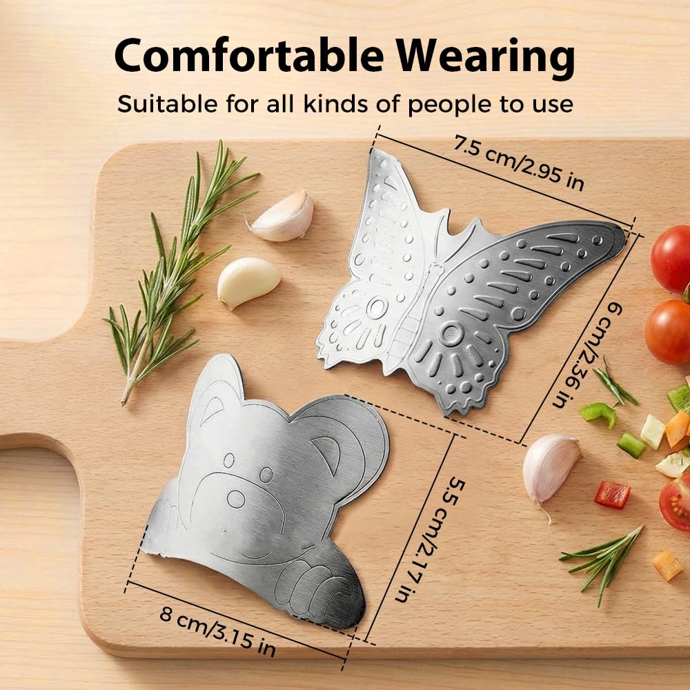 Stainless Steel Finger Guard, 2026 Upgrade Finger Protector for Cutting, Cute Butterfly & Bear Styles Safe Slicing Tool for Chopping Dicing Kitchen Food Prep (Butterfly-2PCS)