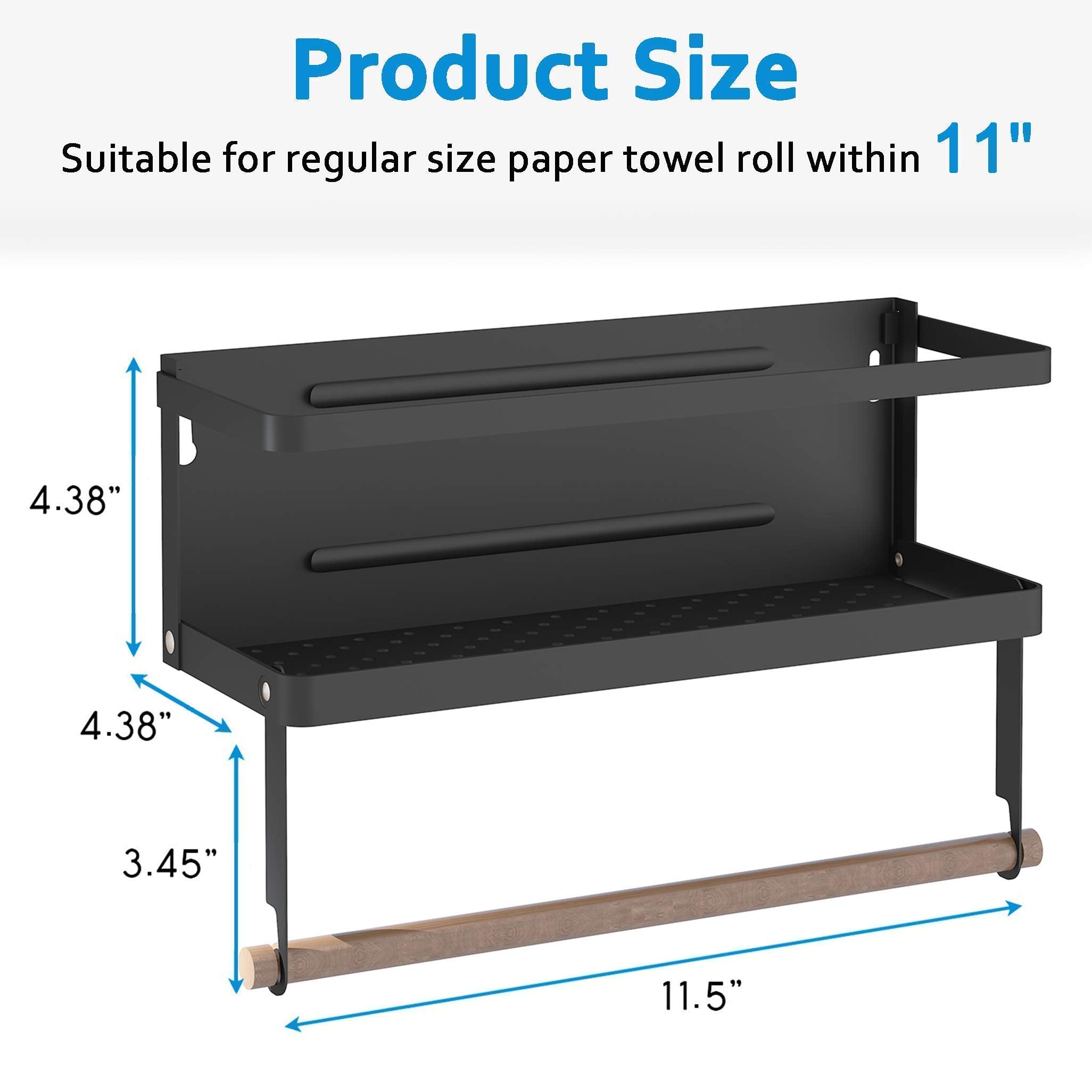 Thipoten Magnetic Spice Rack, 2-in-1 Foldable Strong Magnetic Shelf with Paper Towel Holder, Perfect Space Saver for Small Kitchen/Apartment, Easy to Install on the Side of Refrigerator(Black)