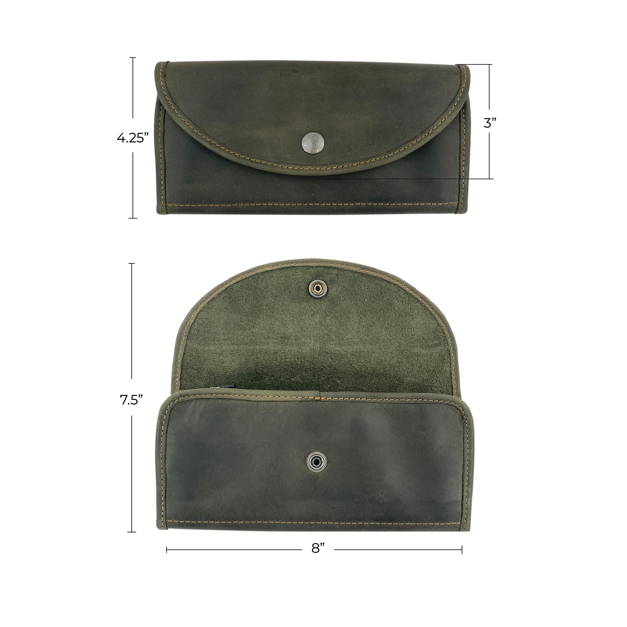 Hide & Drink, Snap Clutch Wallet for Women, Money Holder and Card Organizer with Zippered Pouch, Full Grain Leather, Handmade, Dark Jade