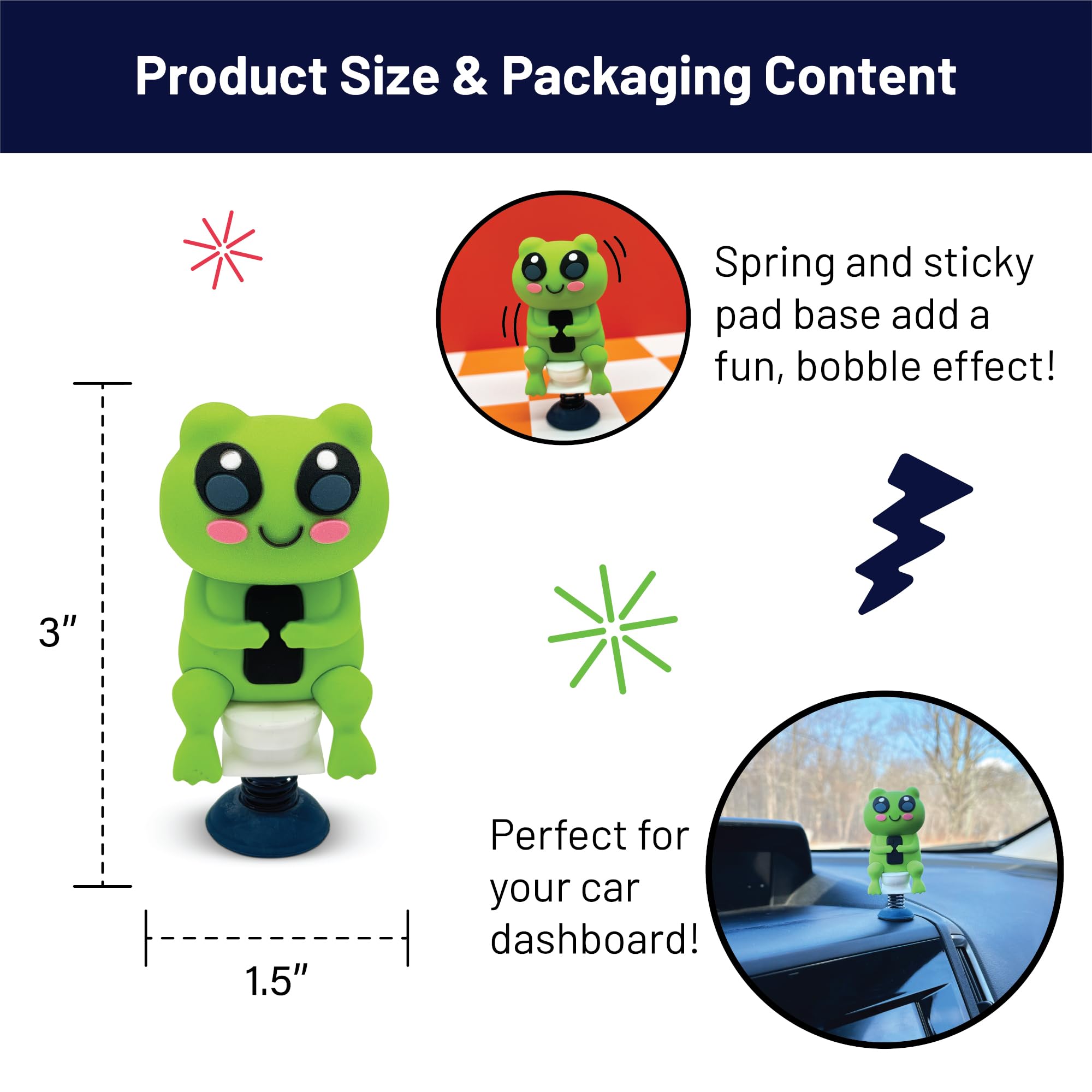 GOOFBALLS Frog on Toilet Dashboard Dancer – Hilarious Bobblehead Frog Scrolling on Phone – Funny Car Dashboard Toy – Soft Plastic with Adhesive Pad – Cute, Quirky Gag Gift for Drivers, & Office Desks
