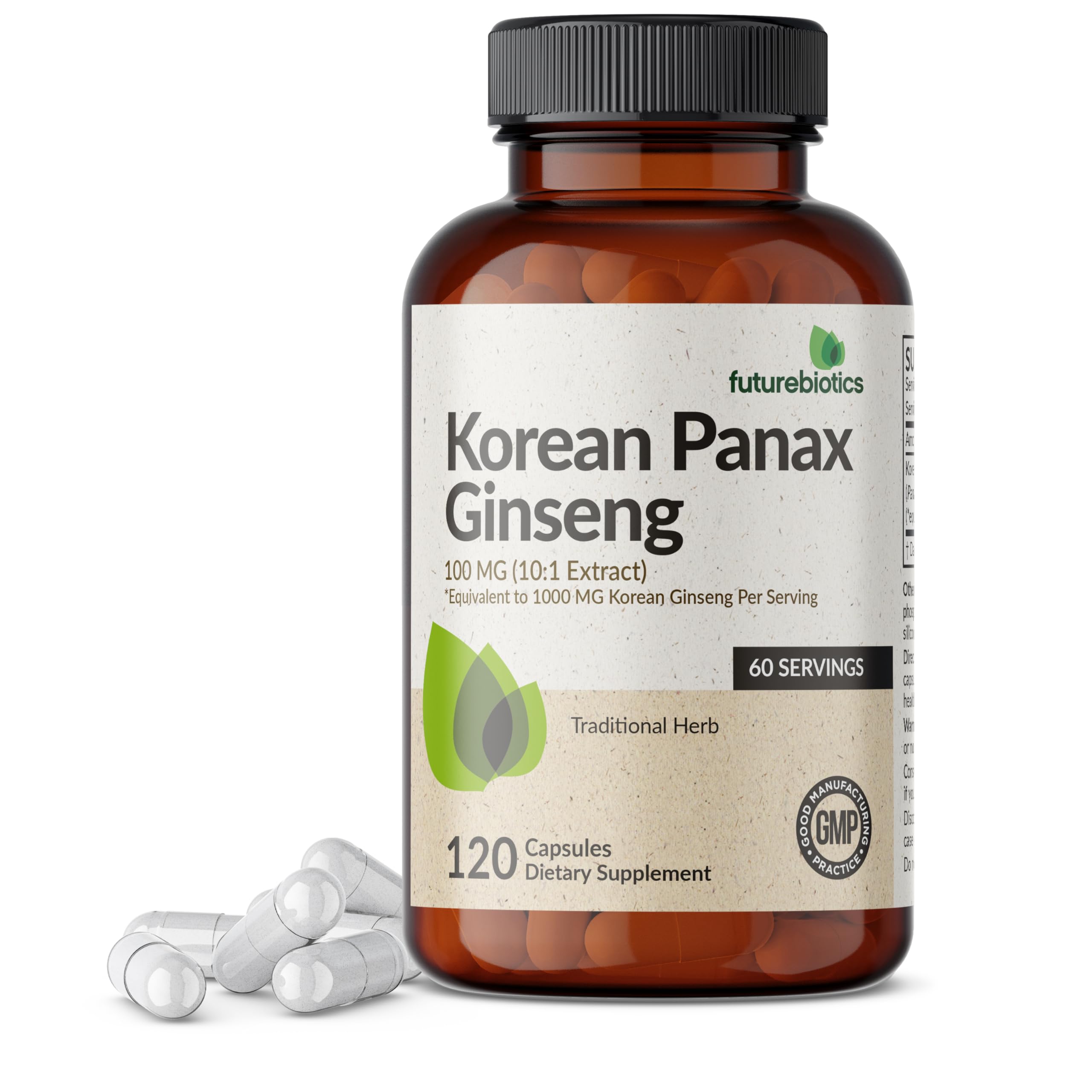 Futurebiotics Korean Panax Ginseng Energy, Memory & Brain Health Support, Non-GMO, 120 Capsules