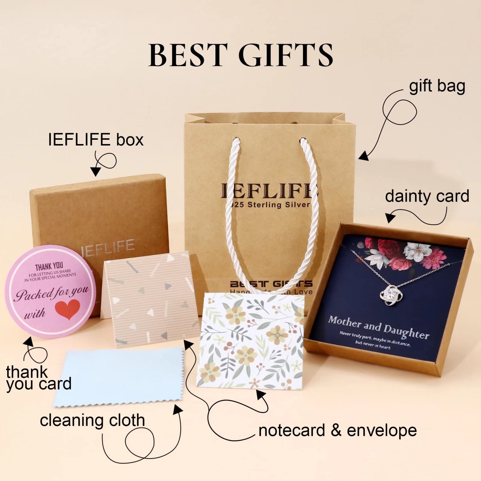 IEFLIFE Sister Gifts Sister Necklace, 925 Sterling Silver Love Knot Pendant Necklace Sister Jewelry Mothers Day Valentines Gifts Sister Gifts from Sister for Her