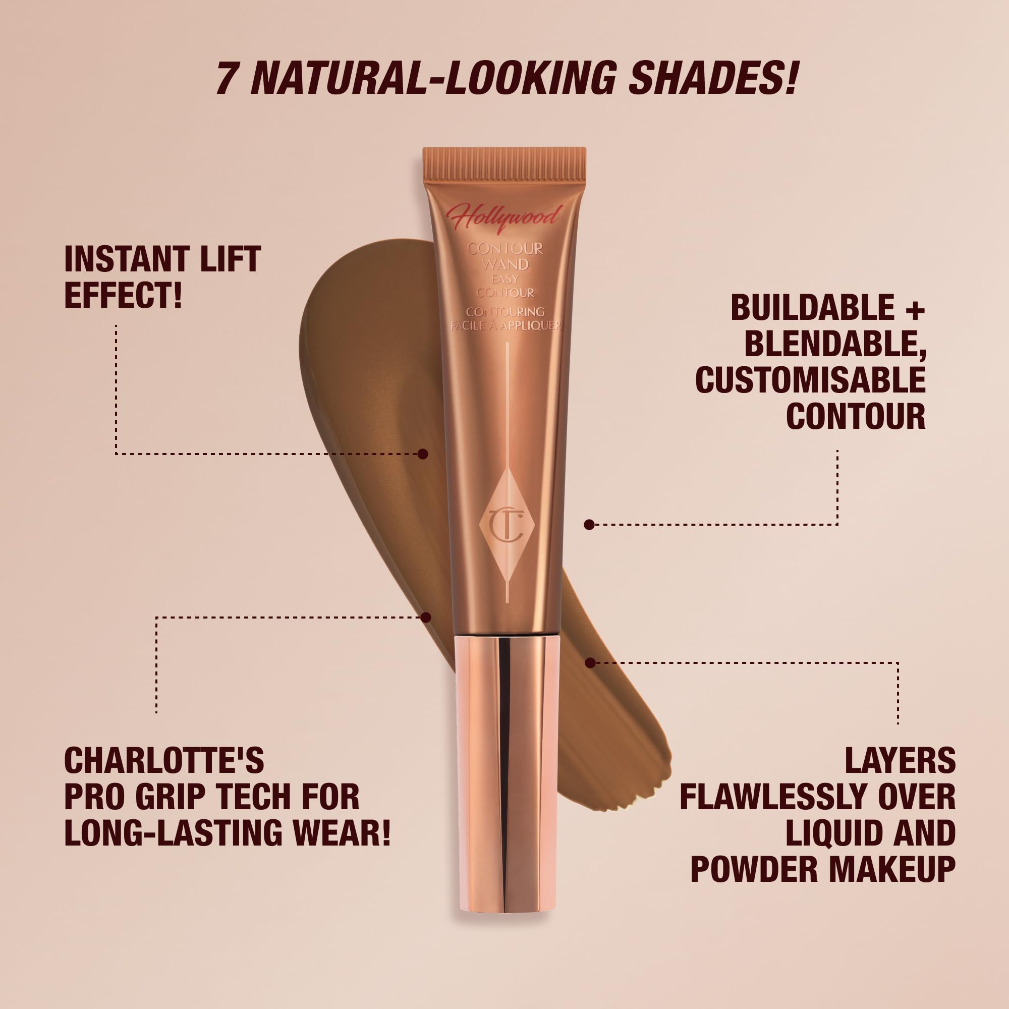 Charlotte Tilbury Hollywood Liquid Contour Wand - Easy-to-Use Contour Stick & Liquid Bronzer for Sculpting & Shaping - Leaves a Natural-Looking Sculpted Finish - Fair/Medium