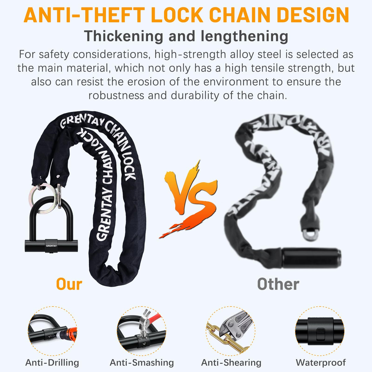 Combo Bike Chain Locks, Heavy Duty Security Chains, 5 Feet Long, 50mm Steel Chain Anti-Theft Bicycle Chain Lock, Durable Cut Proof Security Bicycle Chain with 3Keys 14mm U Lock for Bicycle&E-Bike