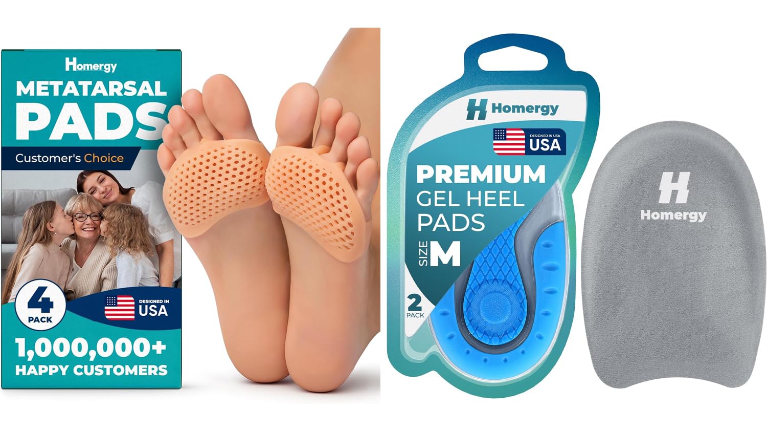 Metatarsal Foot Pads (4 Pack) + Premium Gel Heel Pads (2 Pack, M) – Foot Cushion Set for Daily Comfort & Pressure Relief