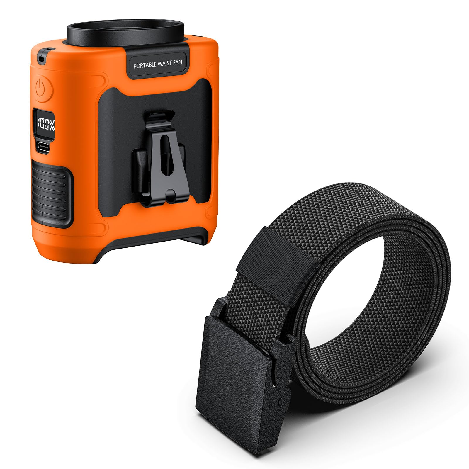 morsisho 1 Pack Orange Portable Waist Fan and 1 Pack Black Tactical Nylon Belt