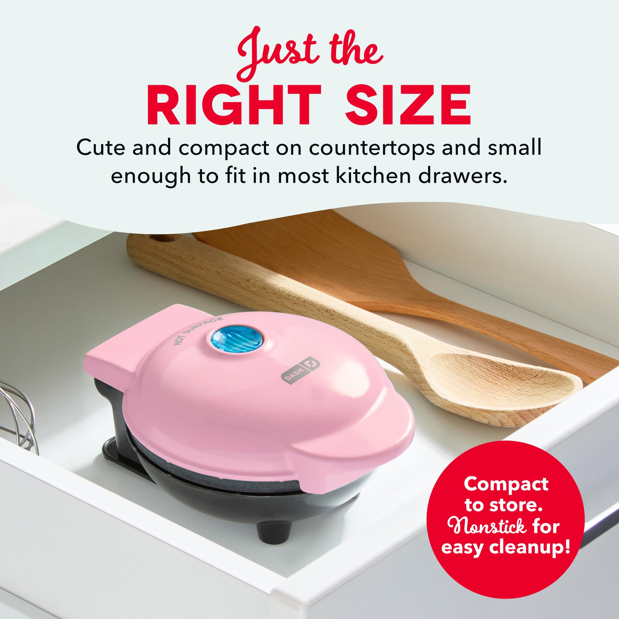 Dash Mini Waffle Maker- Compact Electric Iron for Creative Homemade Treats - PTFE nonstick surface - Easy-to-Clean - Perfect for Kids & Families - Pink