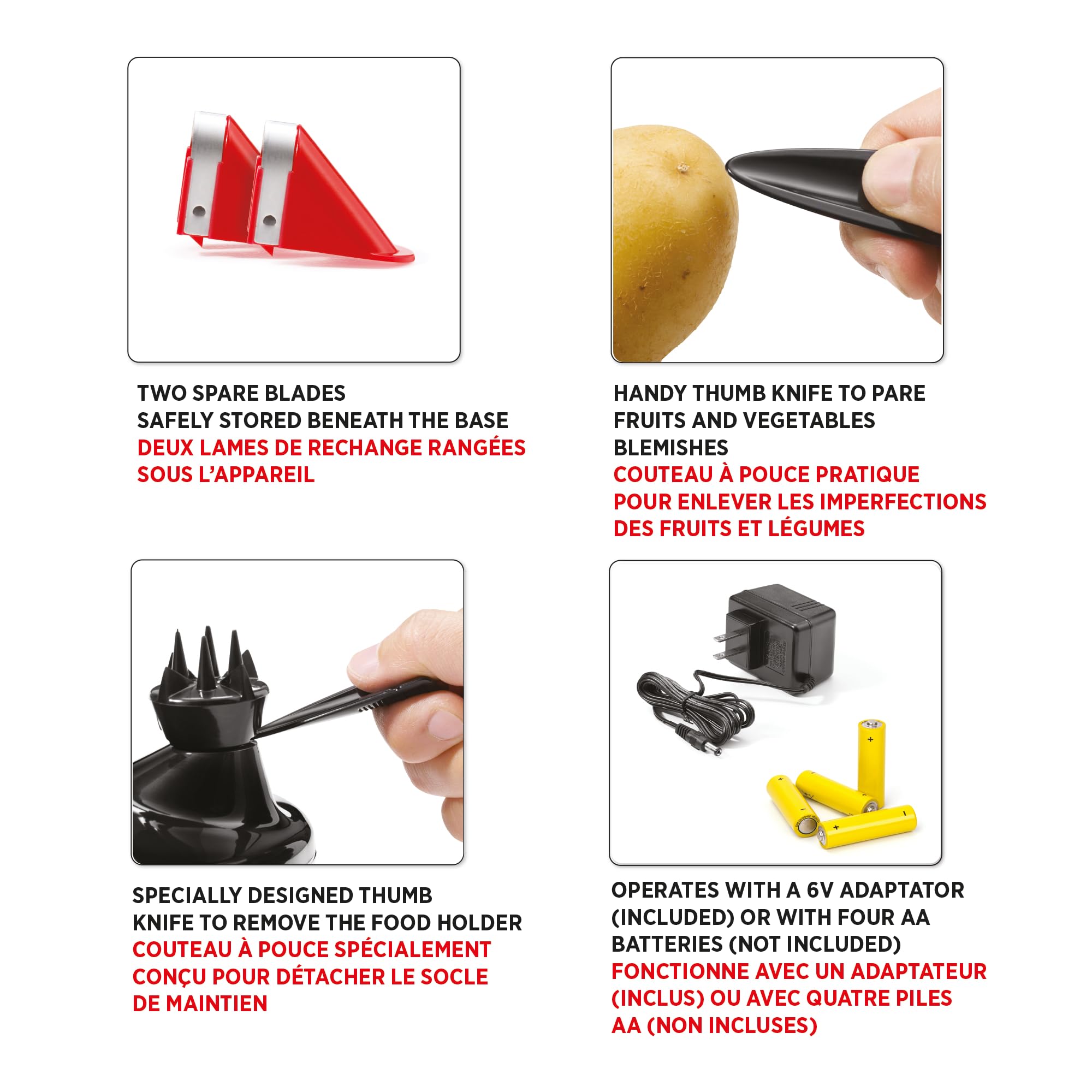 Starfrit Rotato Express Electric Peeler - 2 Spare Blades - Safe & Easy to Use - Effortlessly Peels Vegetables and Fruit