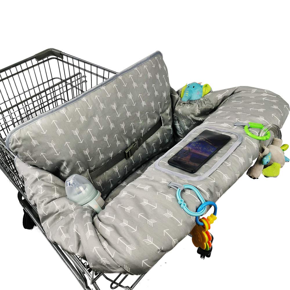 ICOPUCA Shopping Cart Cover for Baby boy Girl, Anti Slip Design, Cotton High Chair Cover, Machine Washable for Infant, Toddler, Grocery Cover (Grey)