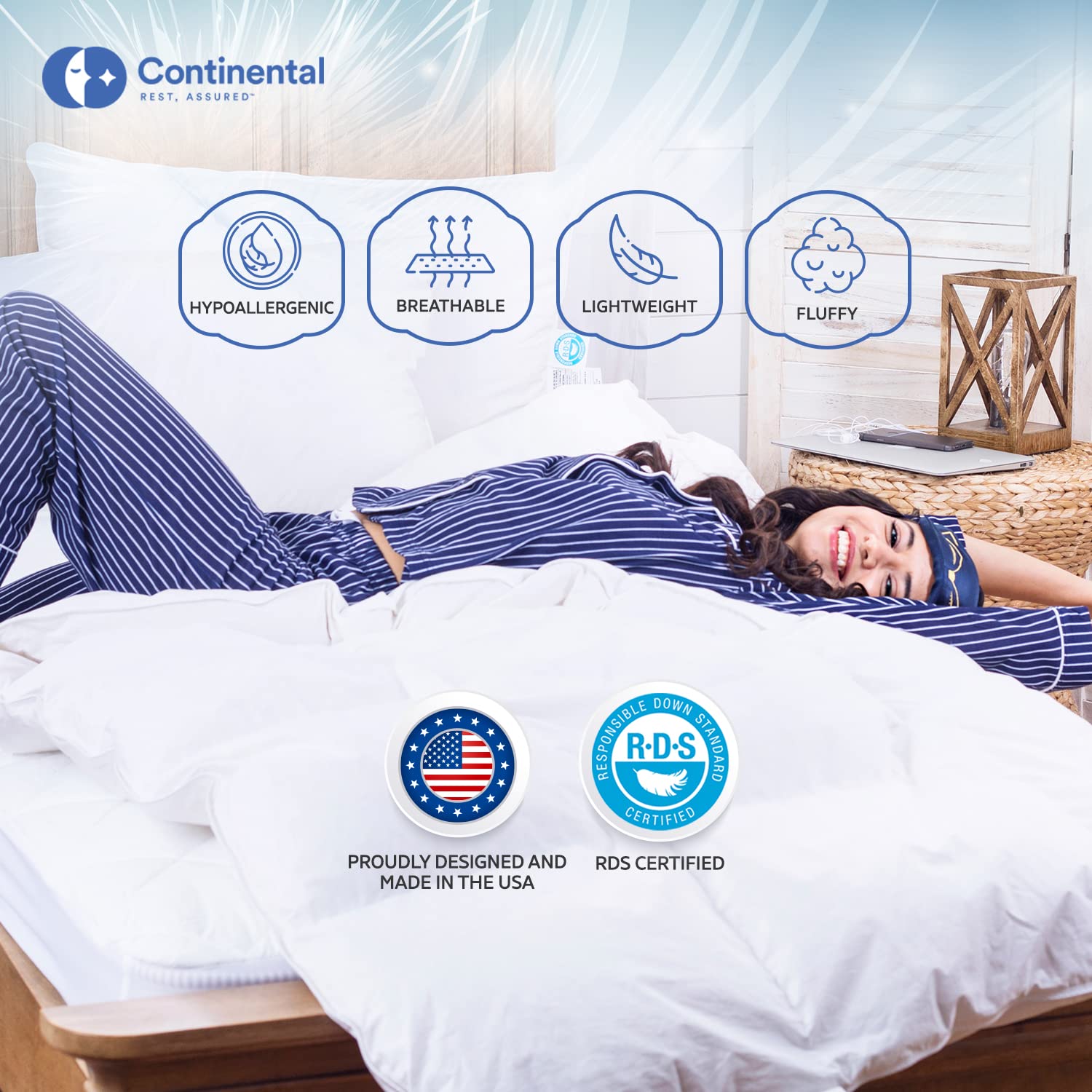 Serenity 700 Fill Power White Goose Down European Comforter - Fluffy, Lightweight Blanket Bedding - Made in The USA - Full Size 76 x 86 Inches(Summer Weight, Full)