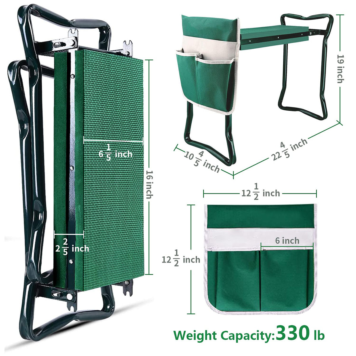 BESTHLS Garden Kneeler and Seat - Heavy Duty Folding Stool with Thick Pad, Tool Pouch, 330 lbs Capacity - Knee & Back Support, Perfect for Seniors, Women, Men