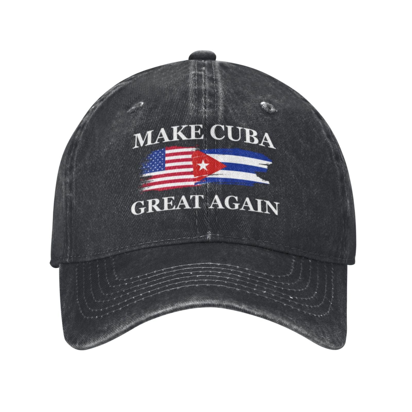 Atmostcards Make Cuba Great Again Hat Adjustable Cuban Hat Denim Distressed Black Baseball Cap