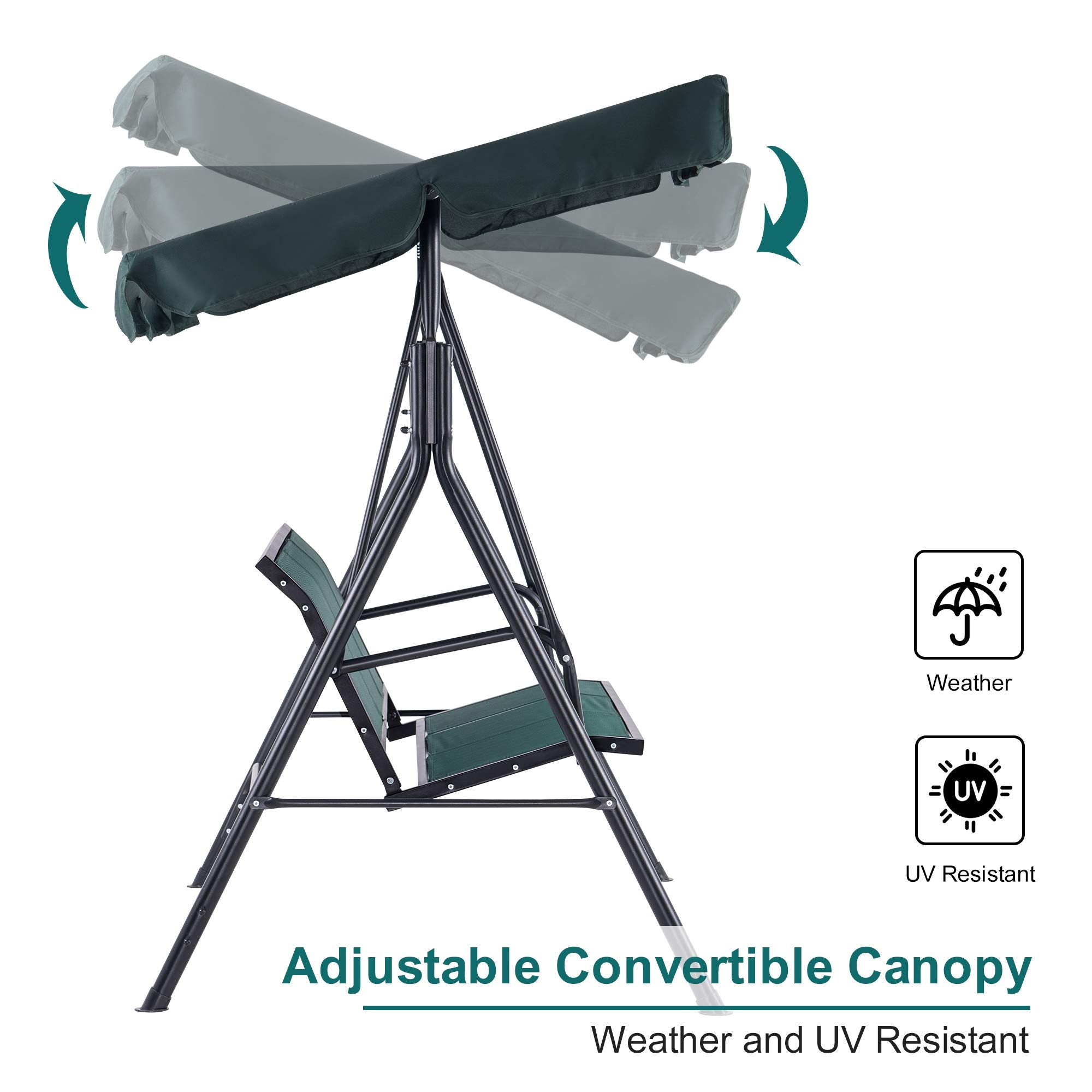 MCombo Outdoor Patio Canopy Swing Chair 3-Person, Steel Frame Textilence Seats Swing Glider, 4507 (Green)