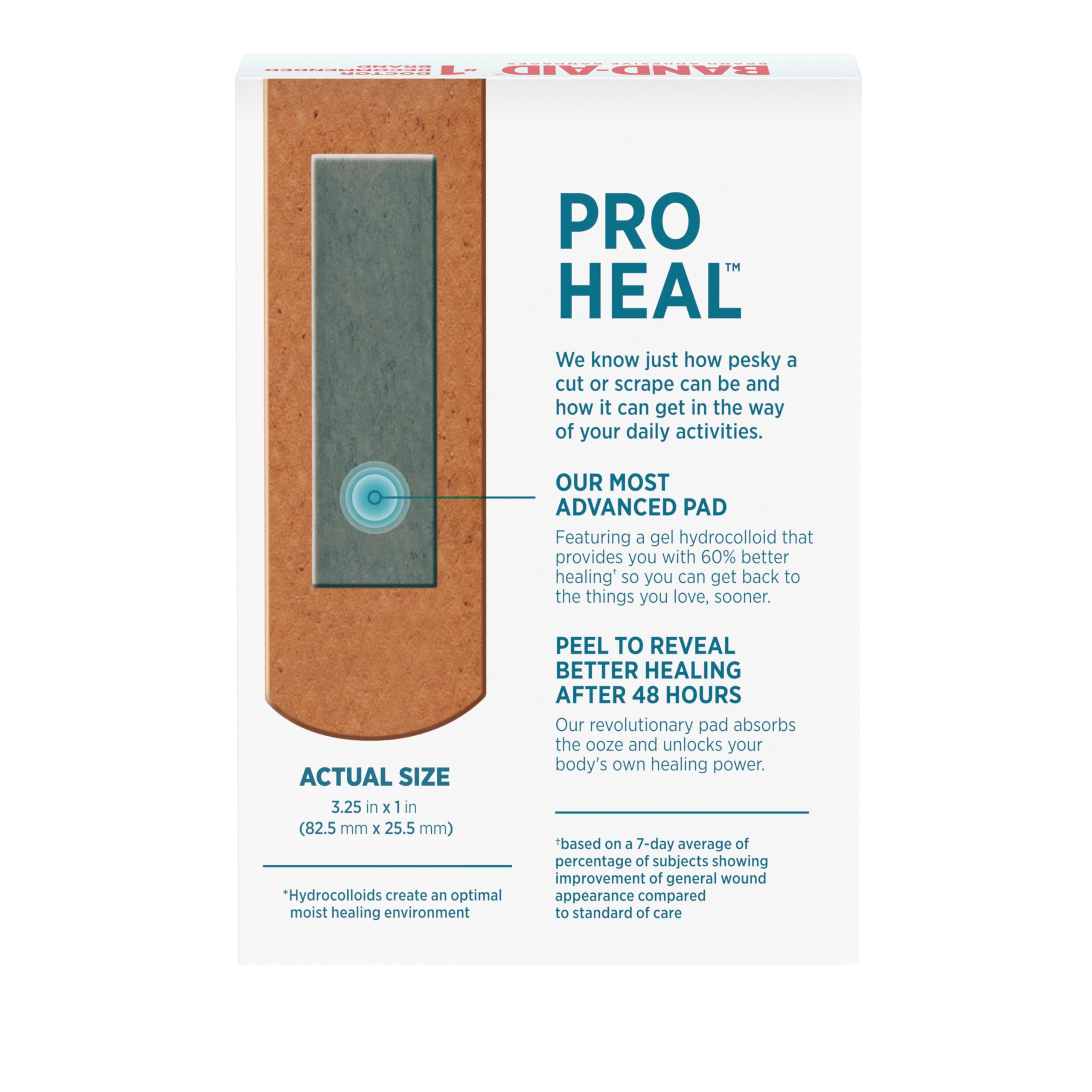 Band-Aid Brand Pro Heal Adhesive Bandages with Hydrocolloid Gel Pad, Clinically Tested Waterproof Bandages, Better Healing of Minor Wounds, Sterile First Aid Bandages, All One Size, 10 ct